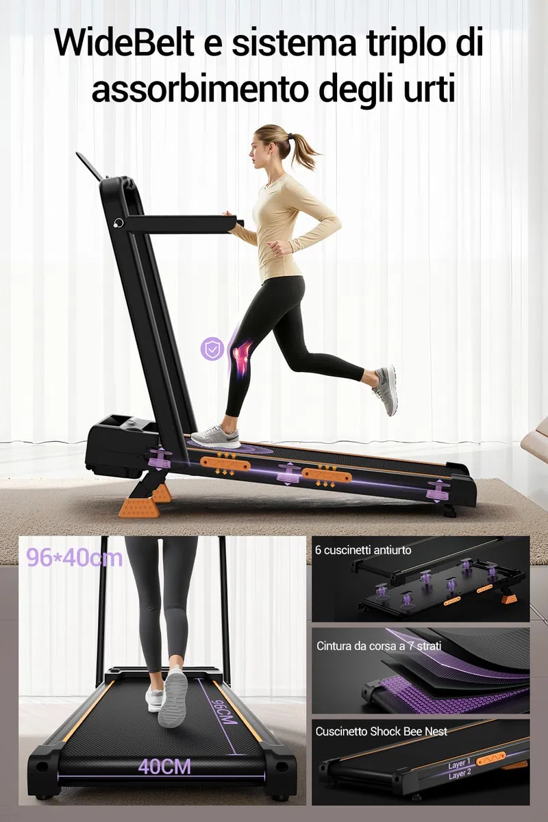 CURSOR Tapis Roulant con Inclinazione 16%, Tapis Roulant Salvaspazio Elettrico 1-10KM/H, Walking Pad con Motore Silenzioso da 3.0 HP e Tripla Ammortizzazione
