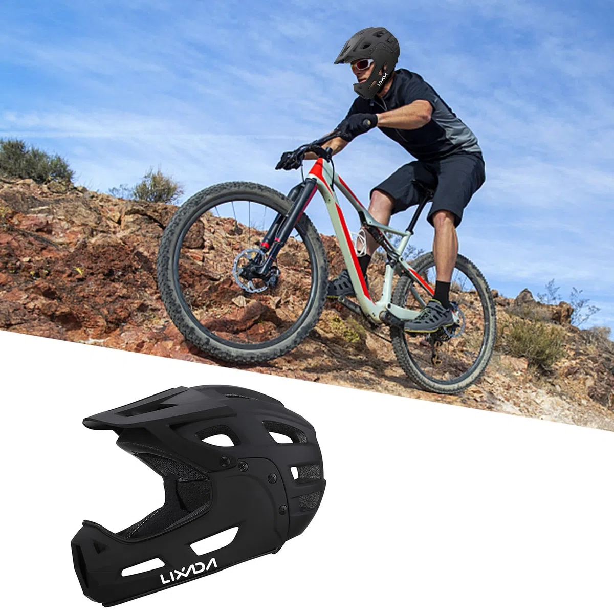 Lixada Casco da ciclismo per adulti, casco integrale da bicicletta, con mentoniera rimovibile e visiera per mountain bike