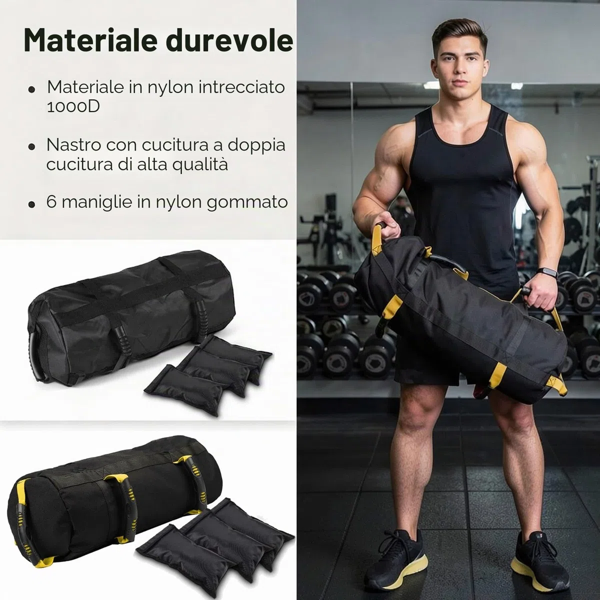 Taeku Sacco Pesi per Fitness, Regolabile Power Bag con 6 Maniglie, per Allenamento di Forza, per Allenamento Funzionale