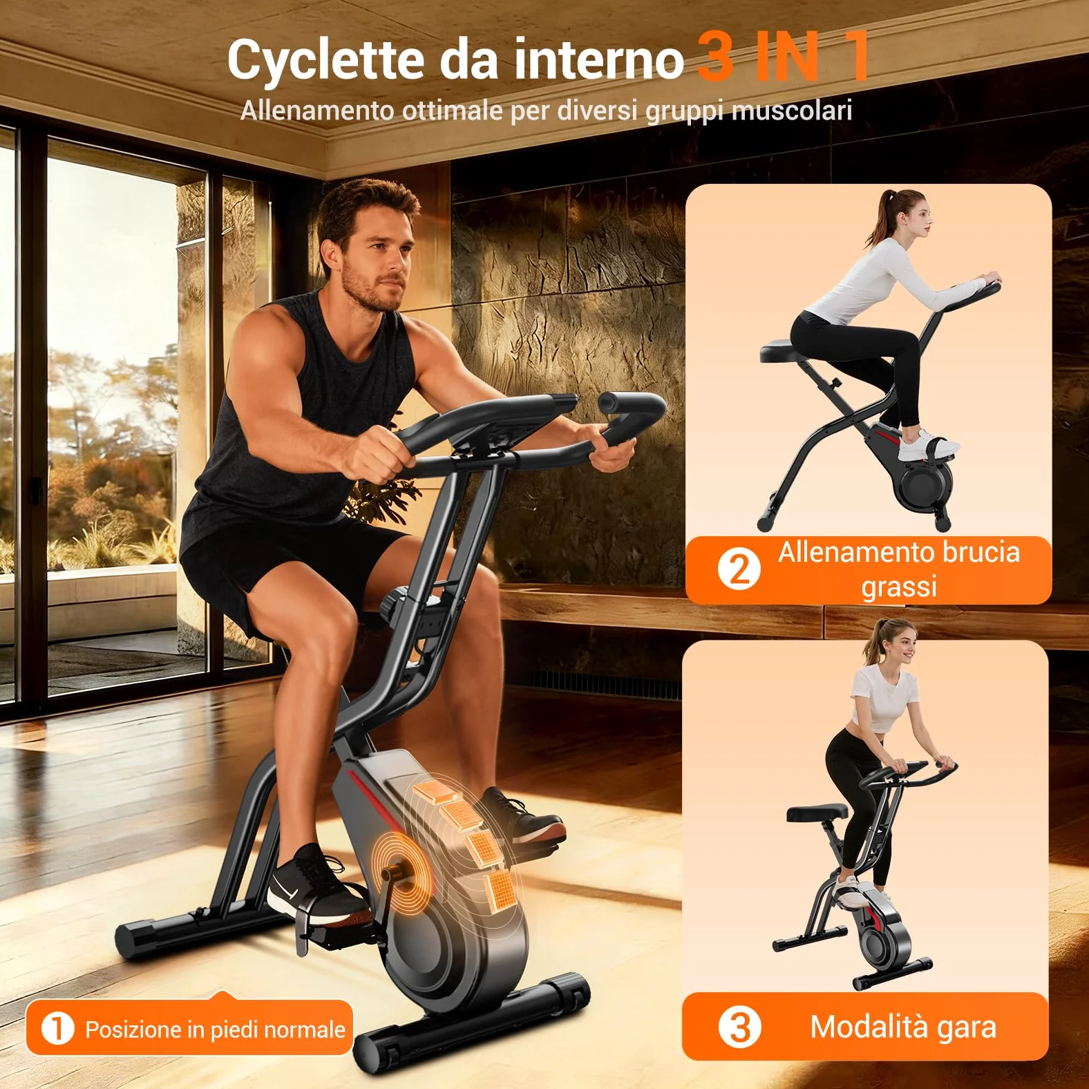 UMAY cyclette da casa pieghevole Ergometer, cyclette pieghevole 5-in-1 con Resistenza Magnetica a 16 Livelli, cyclette per casa Bici da Camera con Sedile Comodo, Massimo 136kg