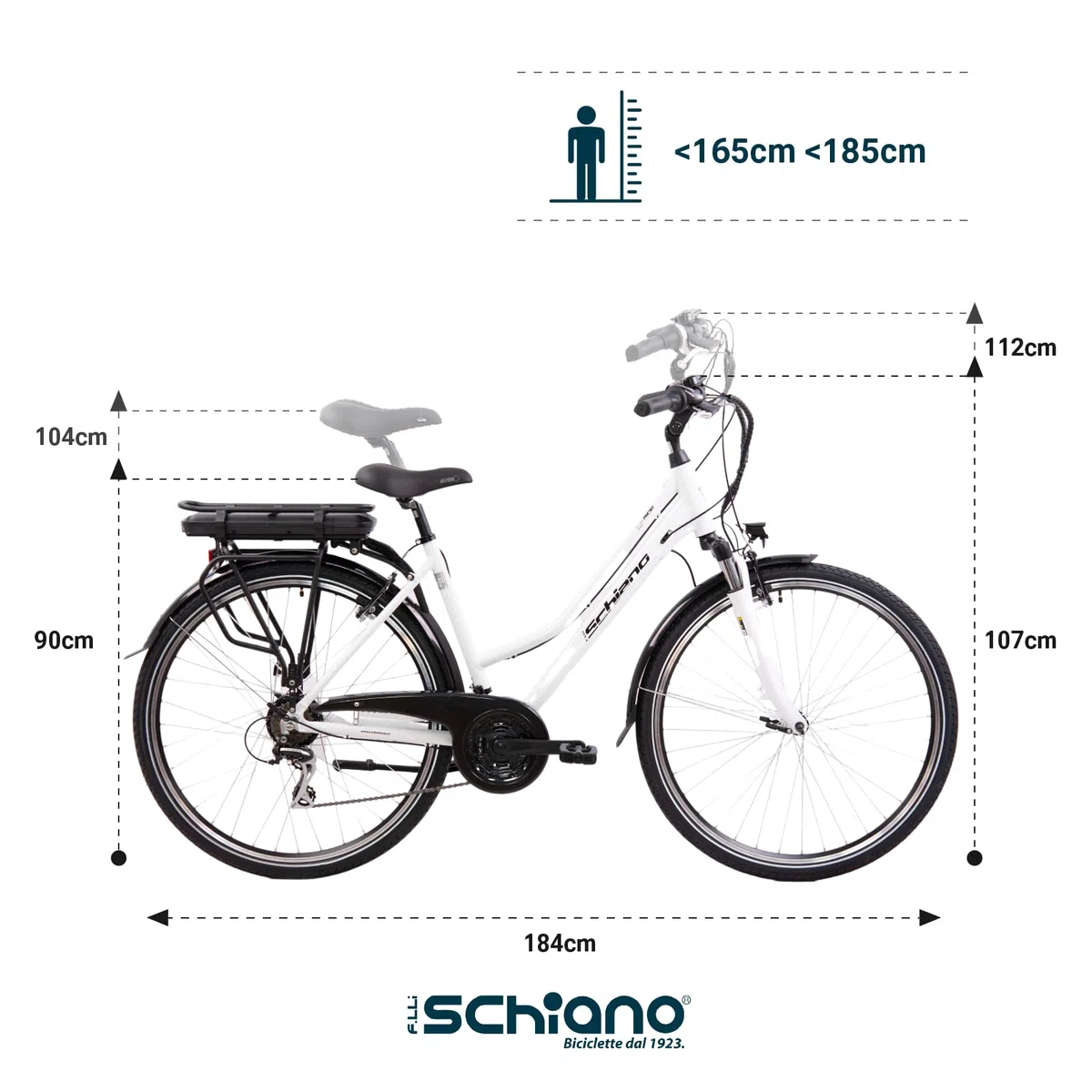 F.lli Schiano E-Ride, Bici Elettrica da Trekking 28 Inches per Adulti, 36V 10.4Ah Batteria Rimovibile, Motore 250W 40Nm, Trekking Ebike, Bianco