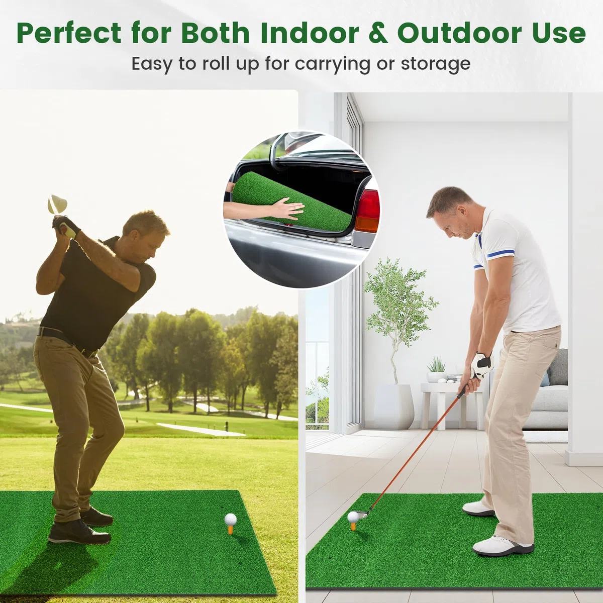 LIFEZEAL Tappetino da allenamento da golf con 2 tees, 6 fori e 2 bastoncini di allineamento, tappetino da colpo, da golf in EVA pieghevole e portatile, tappetino da esercizio per interni ed esterni