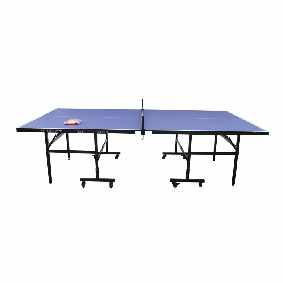 TechFit Tavolo da Ping Pong Professionale per Interni - Pieghevole da Interno con Inclinazione Unilaterale, Struttura Metallica Nera, Rete da 180 cm, Roti Silconate con Freni, 274x152,5x76 cm