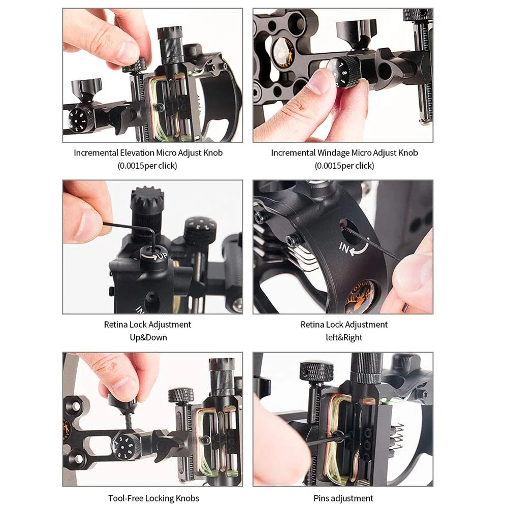 Mirino per Arco 5/7 Pin Mirino Retina Mirino da Micro Regolabile con Arco Viesier Dispositivo di Mira in Lega Leggera di Alluminio Mirino per Arco Composto Tiro con L'Arco