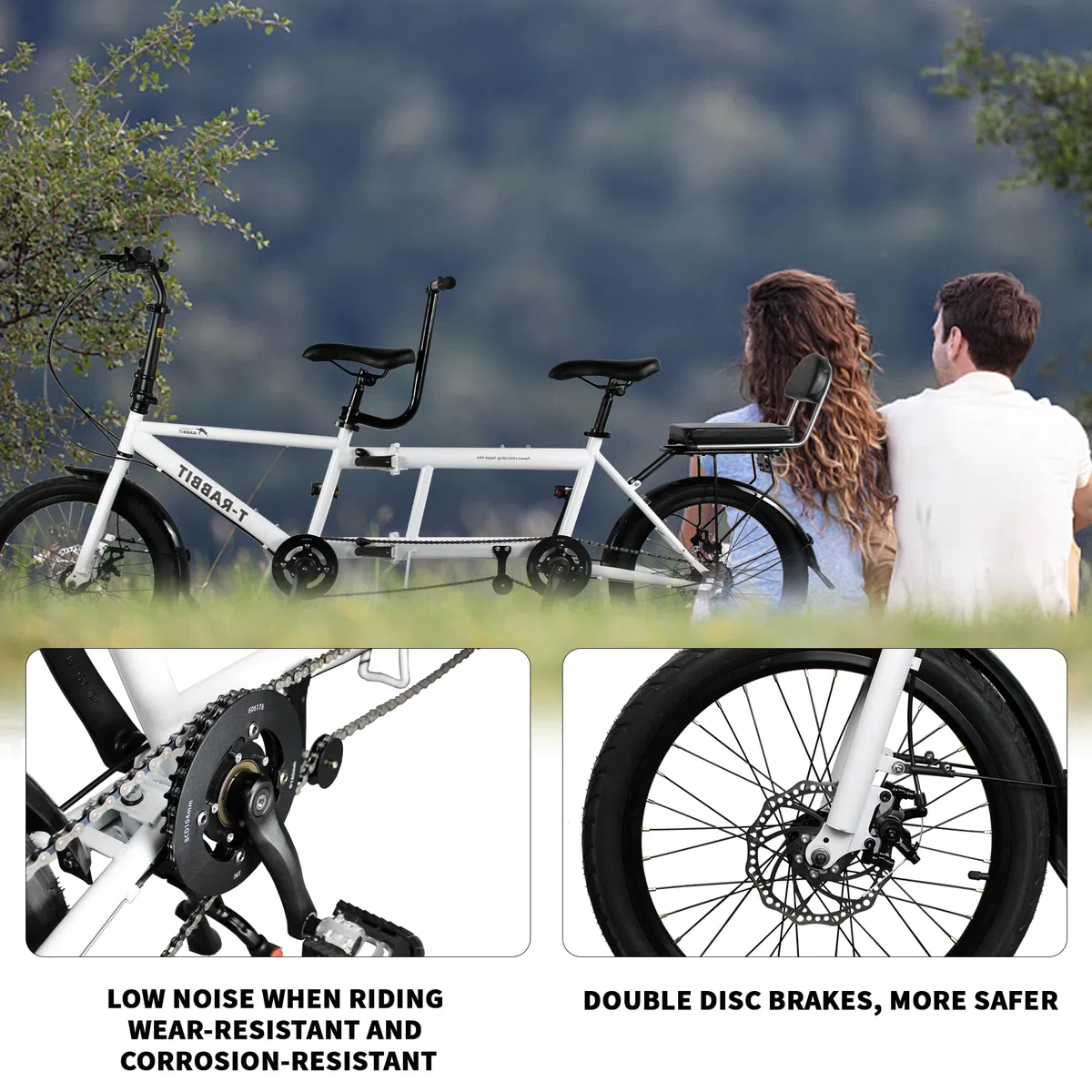 Bicicletta tandem, bicicletta pieghevole per tre persone, materiale in acciaio ad alto tenore di carbonio, resistente alla ruggine e durevole