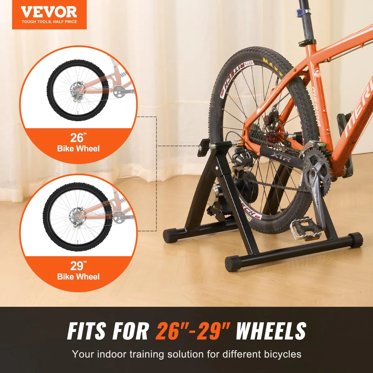VEVOR Supporto per Cyclette, Supporto Magnetico per Cyclette per Ruote da 26-29 Pollici, Motore a Volano con Riduzione del Rumore, Bicicletta Portatile per Esercizi di Ciclismo Indoor