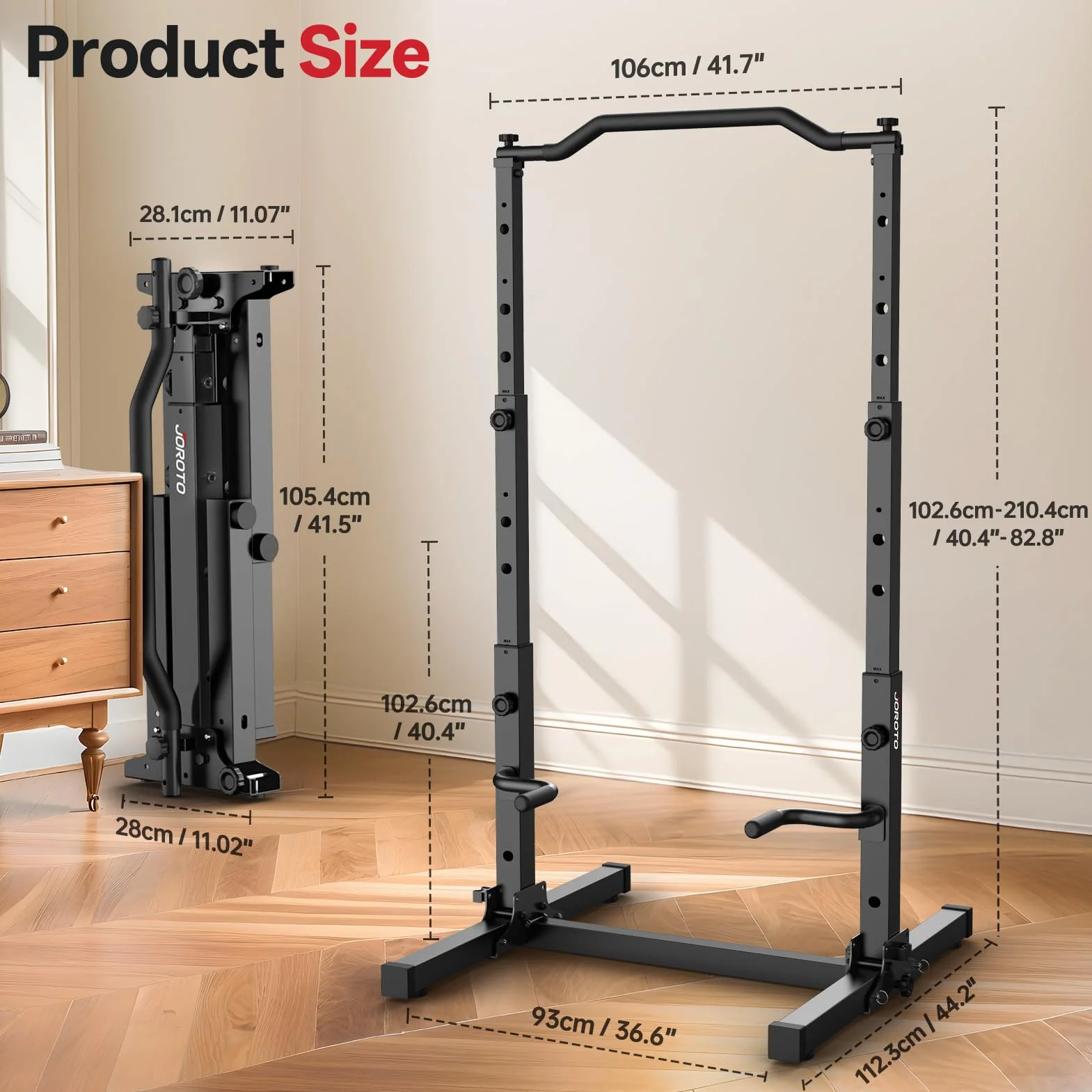 JOROTO Pieghevole Power Tower Dip Station, Regolabile in Altezza, Sbarra per Trazioni Autoportante, 5 in 1 Stazione di Allenamento per Palestra Domestica Multifunzione, Capacità di 172KG
