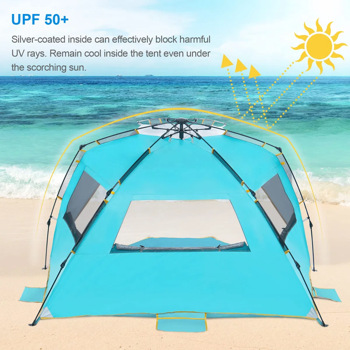 Wolfwise Tenda da spiaggia Quick Up UPF 50+, Tenda Parasole Familiare Portatile con Veranda Estesa, ideale per famiglia, campeggio e aperto