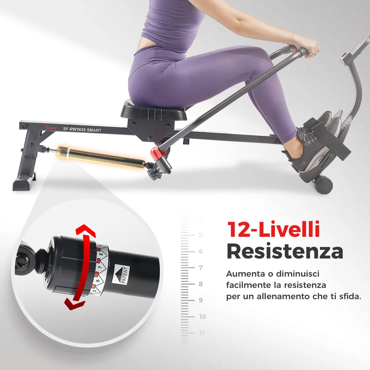 Sunny Health & Fitness Vogatore Compatto a Movimento Completo con Resistenza Regolabile, Rower per Allenamento a Basso Impatto e a Corpo Intero con Binario Lungo, Compatibile con l’App SunnyFit