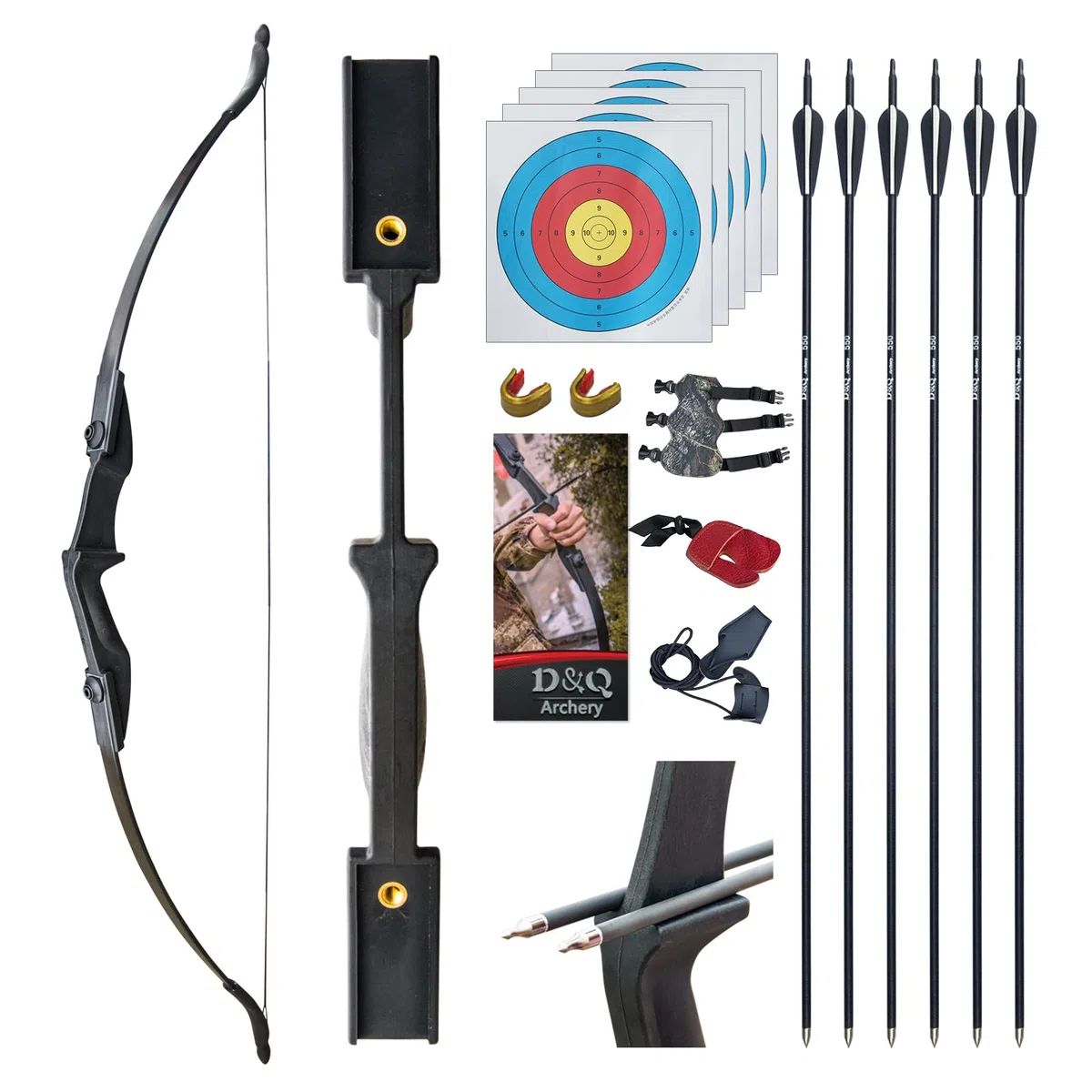 D&Q Tiro con L'Arco Arco ricurvo e Set di frecce per Adulti Principianti All'aperto A Caccia sparare Formazione Pratica 30 40Lbs Arco Diviso Kit con frecce