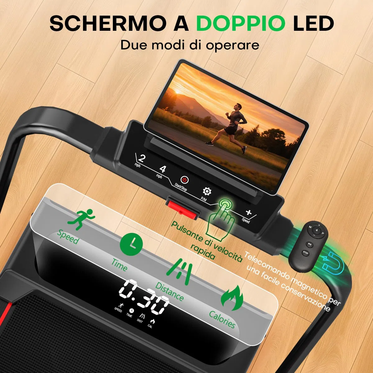 Tapis Roulant Elettrico Pieghevole 1-12km/h, 5 in 1 tapirulan con Inclinazione, Salvaspazio Con Doppio Display LED, Supporto per App e Tablet, Telecomando, Nessuna Installazione Richiesta