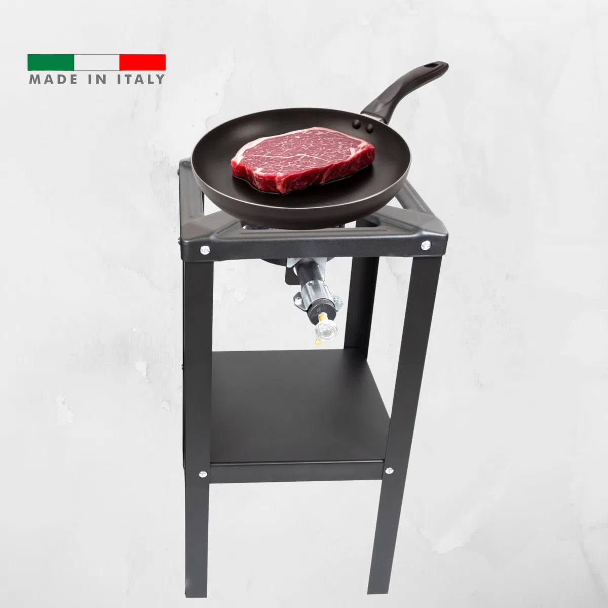 MOHOME Fornellone a Gas Esterno Premium Quality Made in Italy Ferro Resistente Portatile 40 x 40 x 80 cm Bruciatore Ghisa Regolatore 4 Piedi Supporto Pentole Campeggio Pic Nic Outdoor