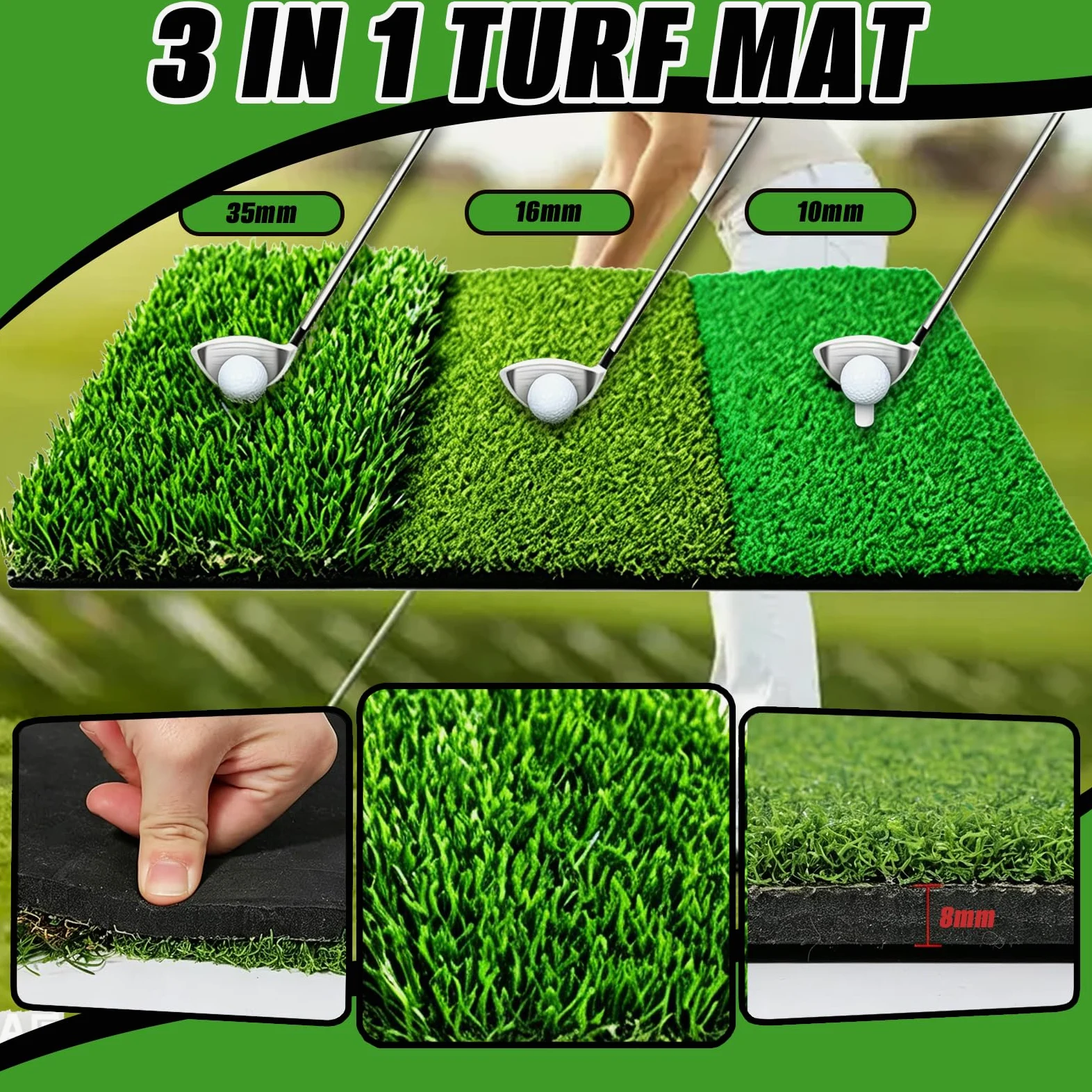 Rete Pratica da Golf 3 x 2,1m, Rete Pratica di Oscillazione per Esterni con Tappetino per Colpire, Reti di Aiuto per l'allenamento del Golf per l'allenamento Chipping in Giardino o Campo Pratica