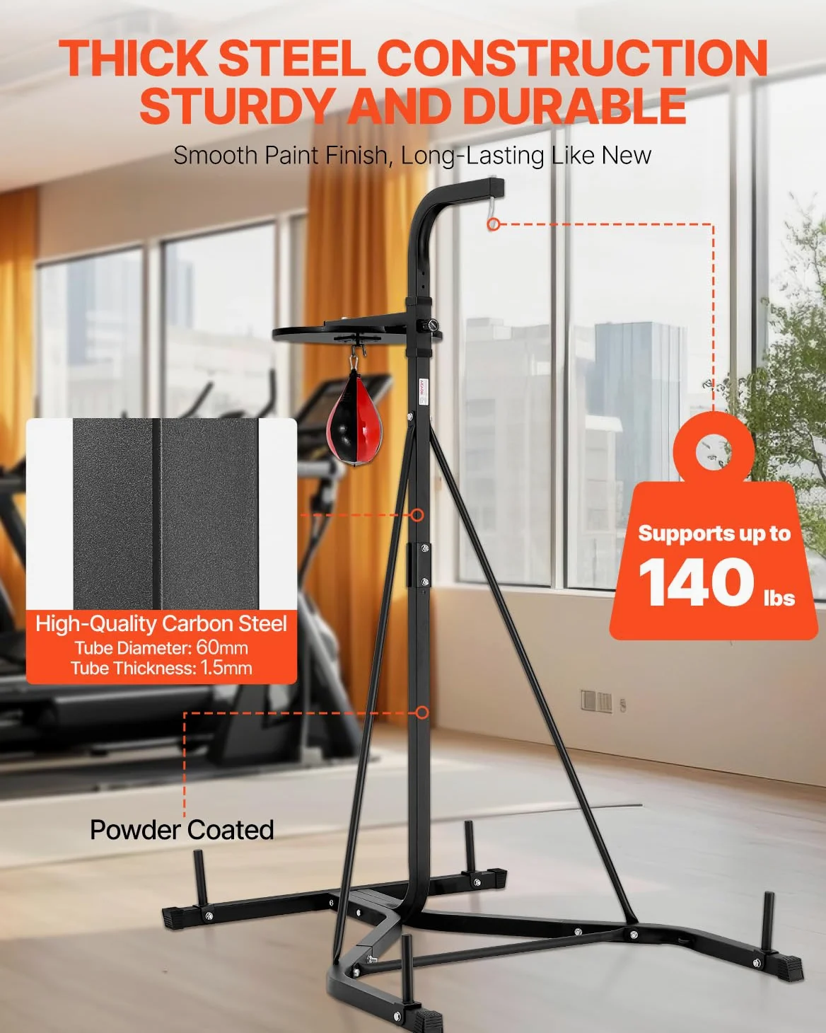 VEVOR Supporto per Sacco da Boxe, Attrezzatura per Allenamento Regolabile in Altezza, Supporta 65 kg, con Base Appesantita, Sacco per Allenamento Palestra Casa, Nero 132x114x201 cm