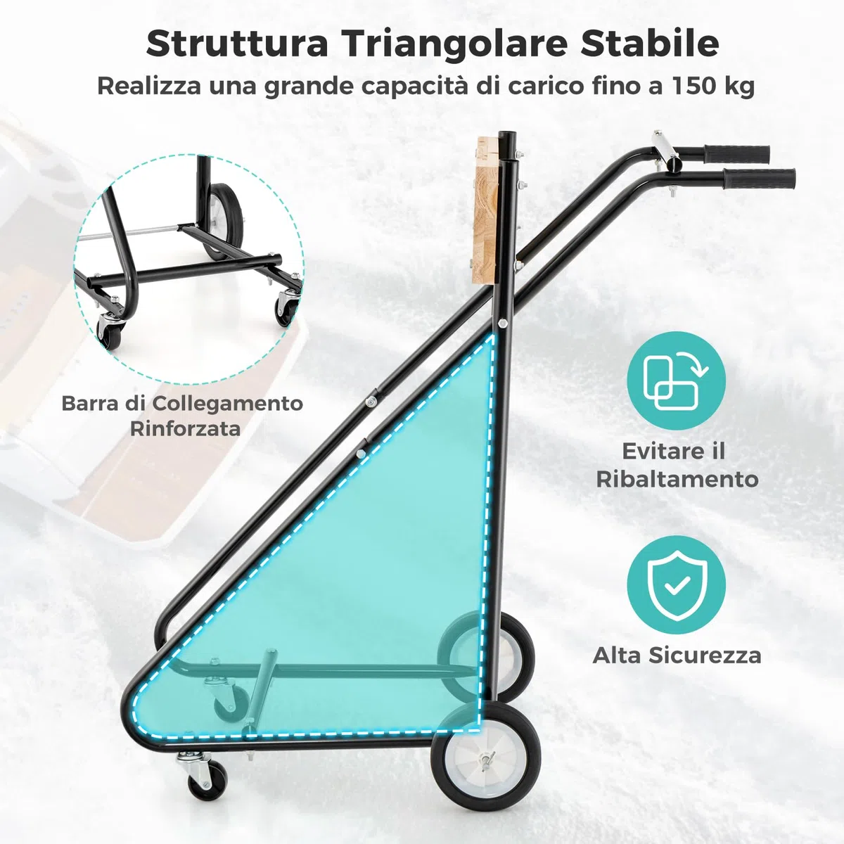 GYMAX Sostegno Motore per Imbarcazioni Fuoribordo, Carrello Porta Motore Pesante con Solida Tavola in Compensato Spesso, 4 Ruote Lisce, Maniglia Ergonomica, Supporto Motore per Imbarcazioni