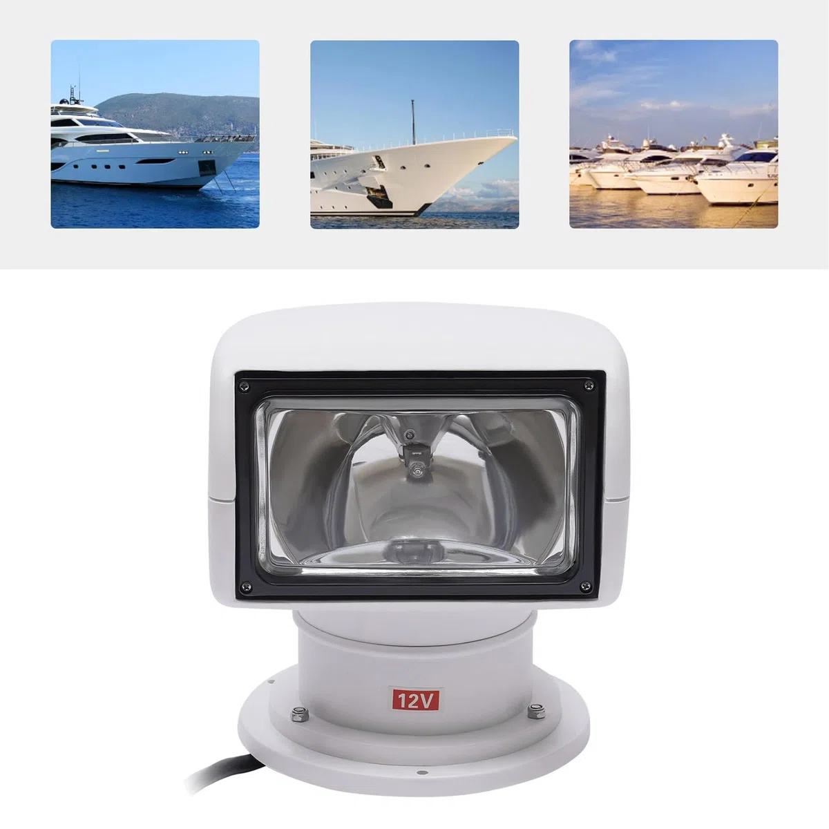 Faro per barca, girevole a 360 gradi, luce marina, 12 V, impermeabile, 100 W, barca da pescatore, barca, faro marino, telecomando, xeno, luce di ricerca per guardia costiera yacht