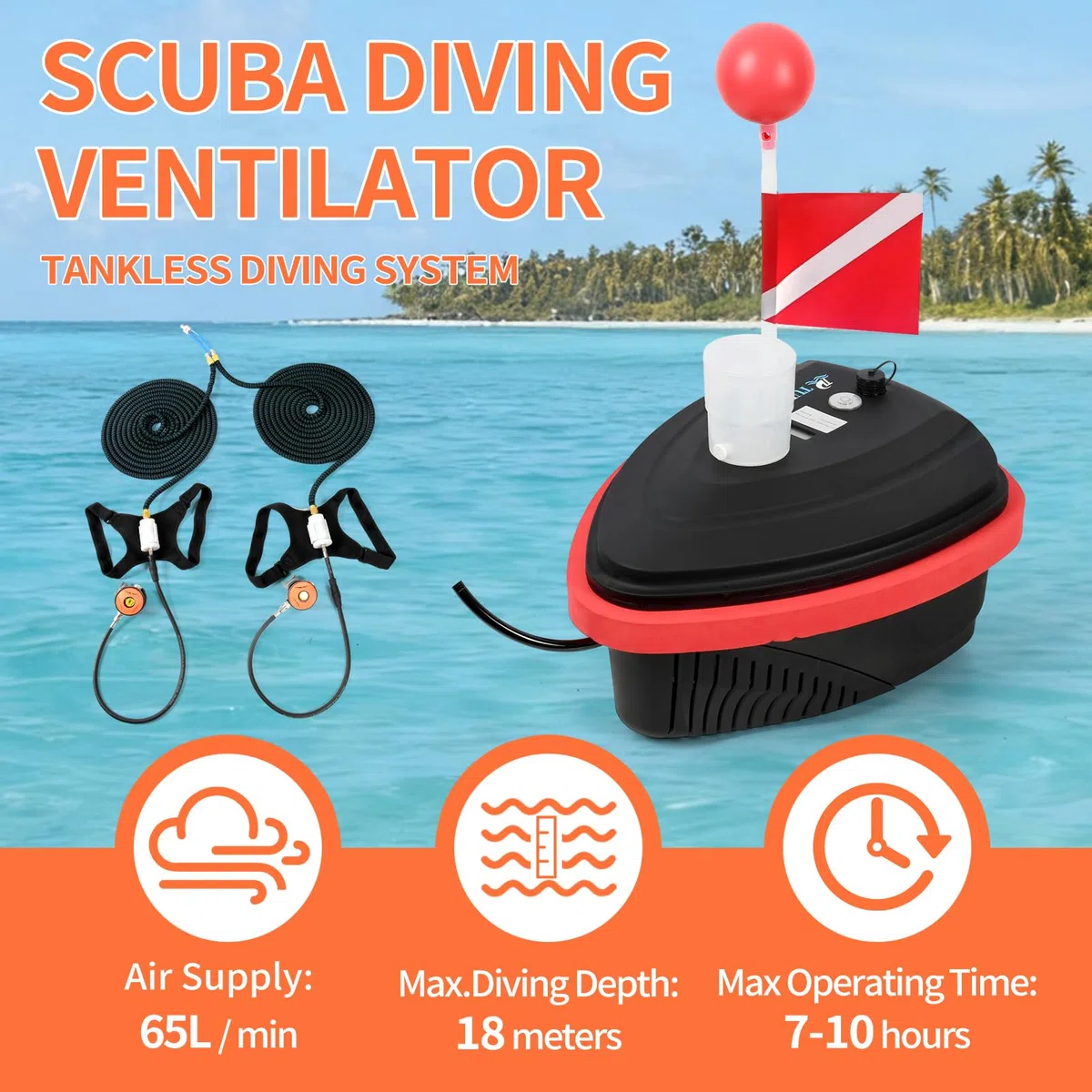 TUDIVING-Aggiornato Ventilatore subacqueo,Impermeabile Sistema di Immersione Ricaricabile Portatile di narghiello,Dispositivo di respirazione Subacquea fornisce