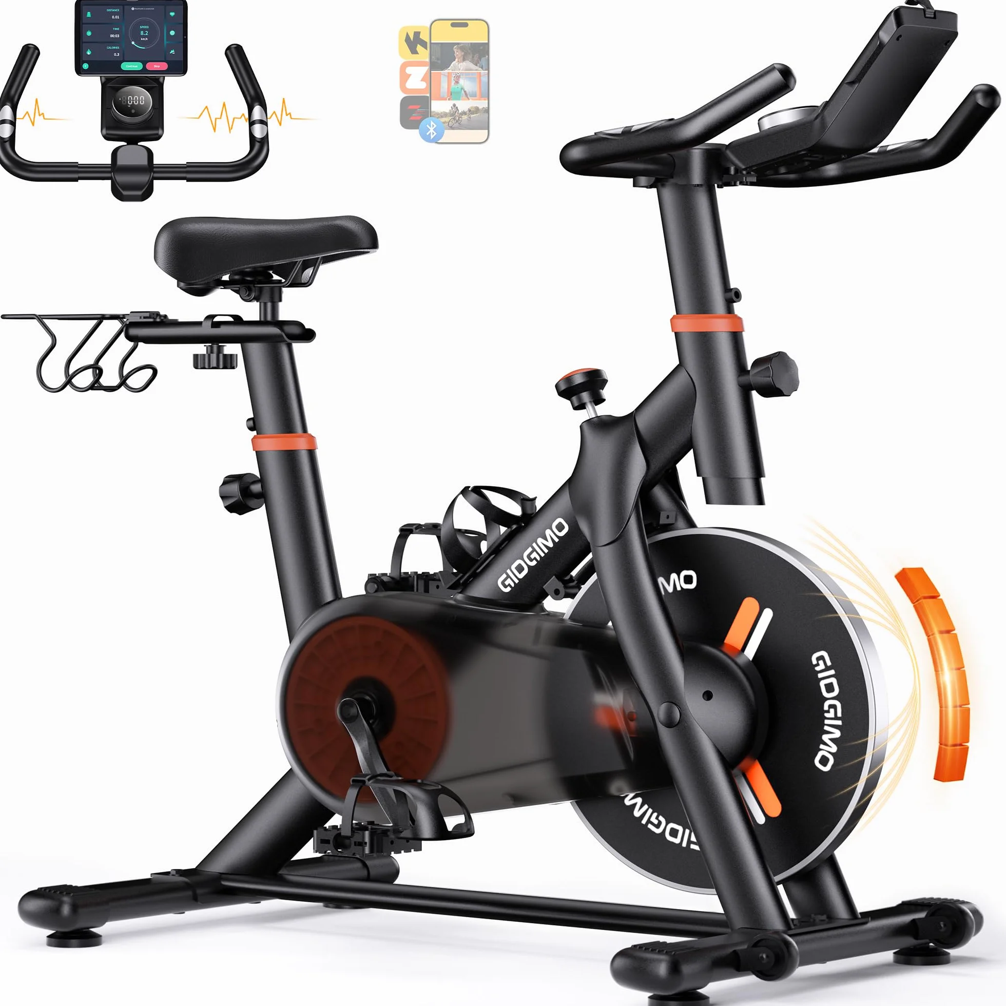 GIDGIMO Cyclette da Casa 2026 con Resistenza Magnetica Regolabile 100 Livelli, Spinning Bike Silenziosa con Schermo LCD, Sedile Traspirante, Sensore di Frequenza Cardiaca, Capacità Massima 200KG