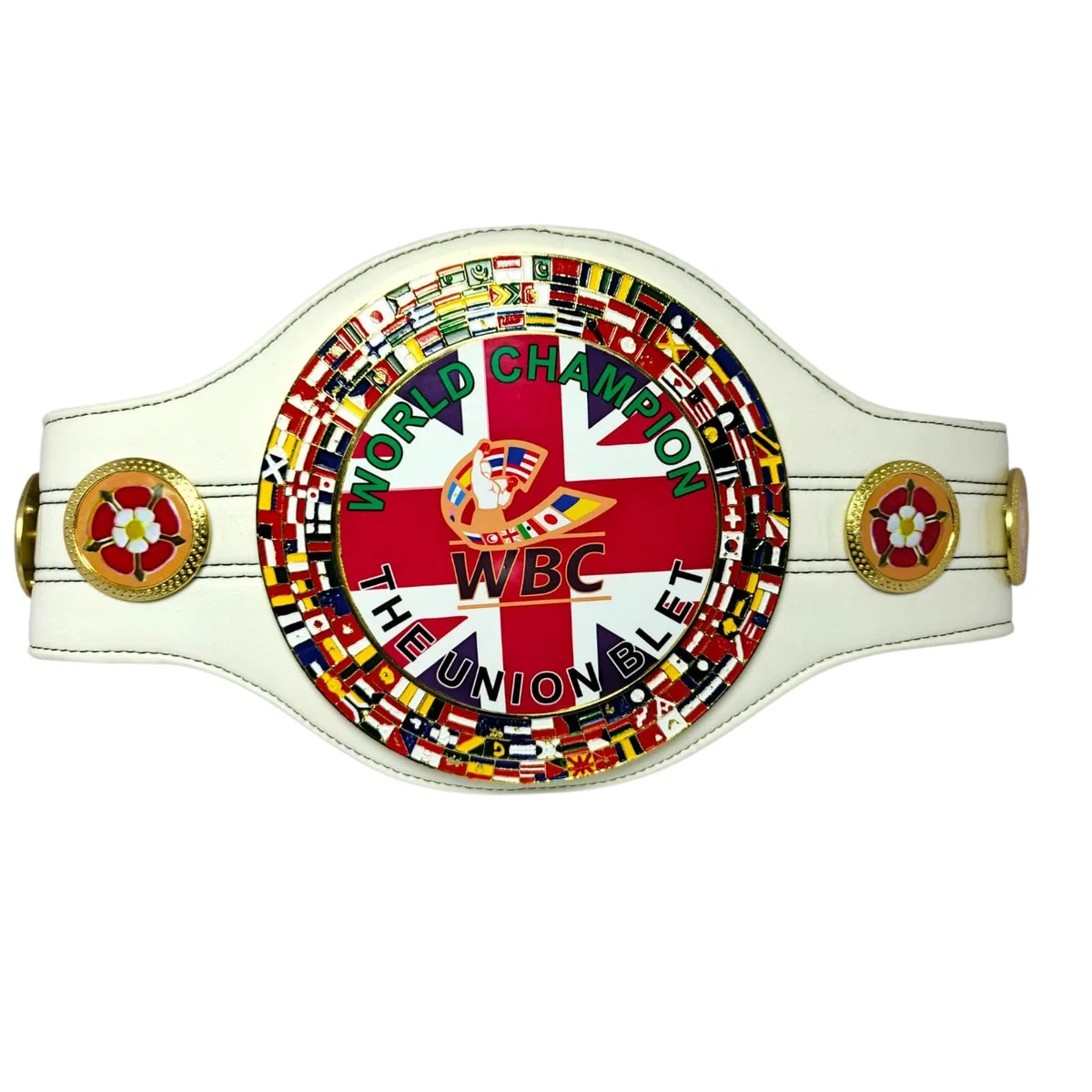 WBC Cintura Replica Bianca World Union Championship - Cintura regolabile per adulti, in pelle sintetica di alta qualità, pezzo da collezione