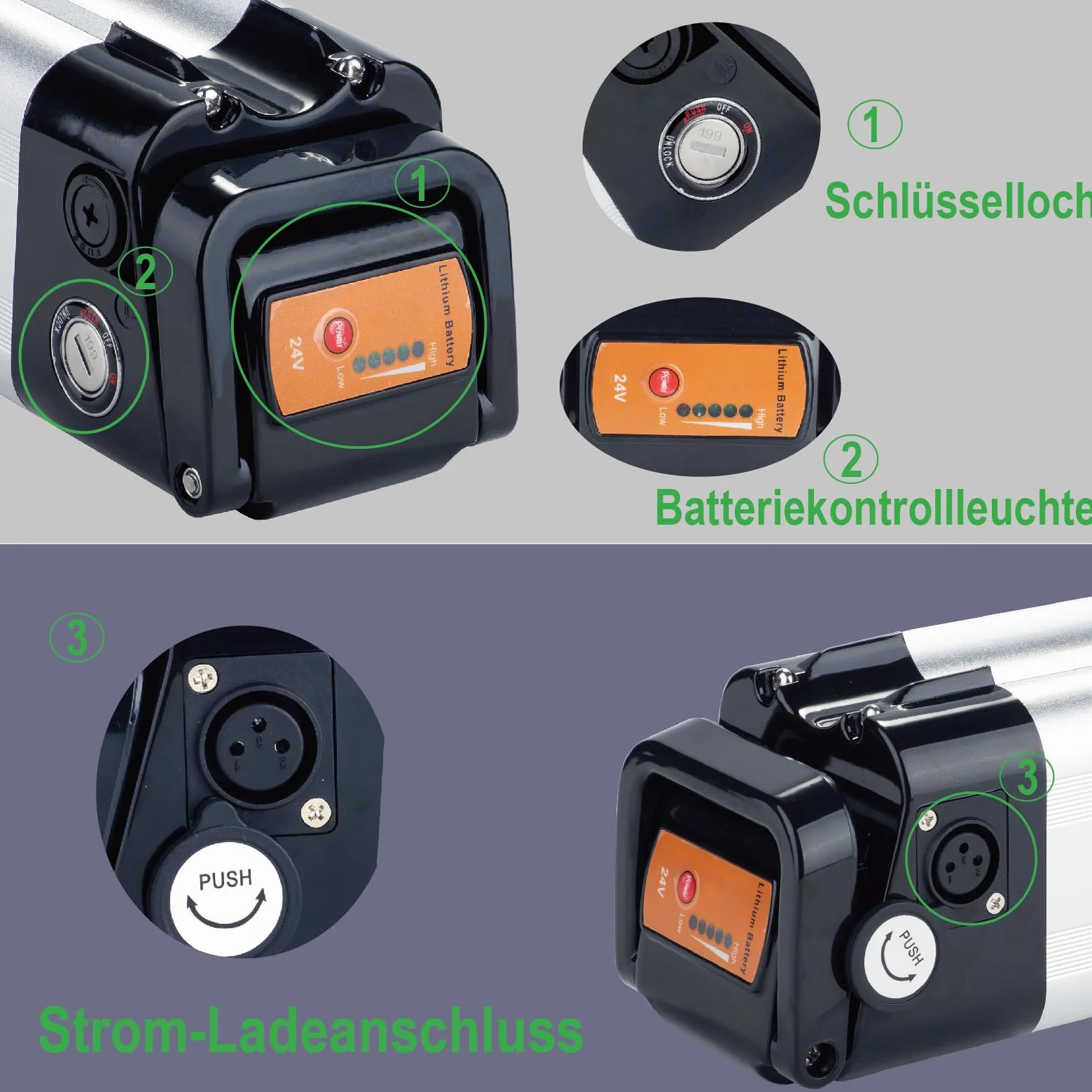 Batteria Ebike 24V 16Ah di ricambio per Phylion Zhenlong/ZL07010-F Trio MiFa Rex, XH259-10J batteria per bicicletta elettrica (24V 16Ah)
