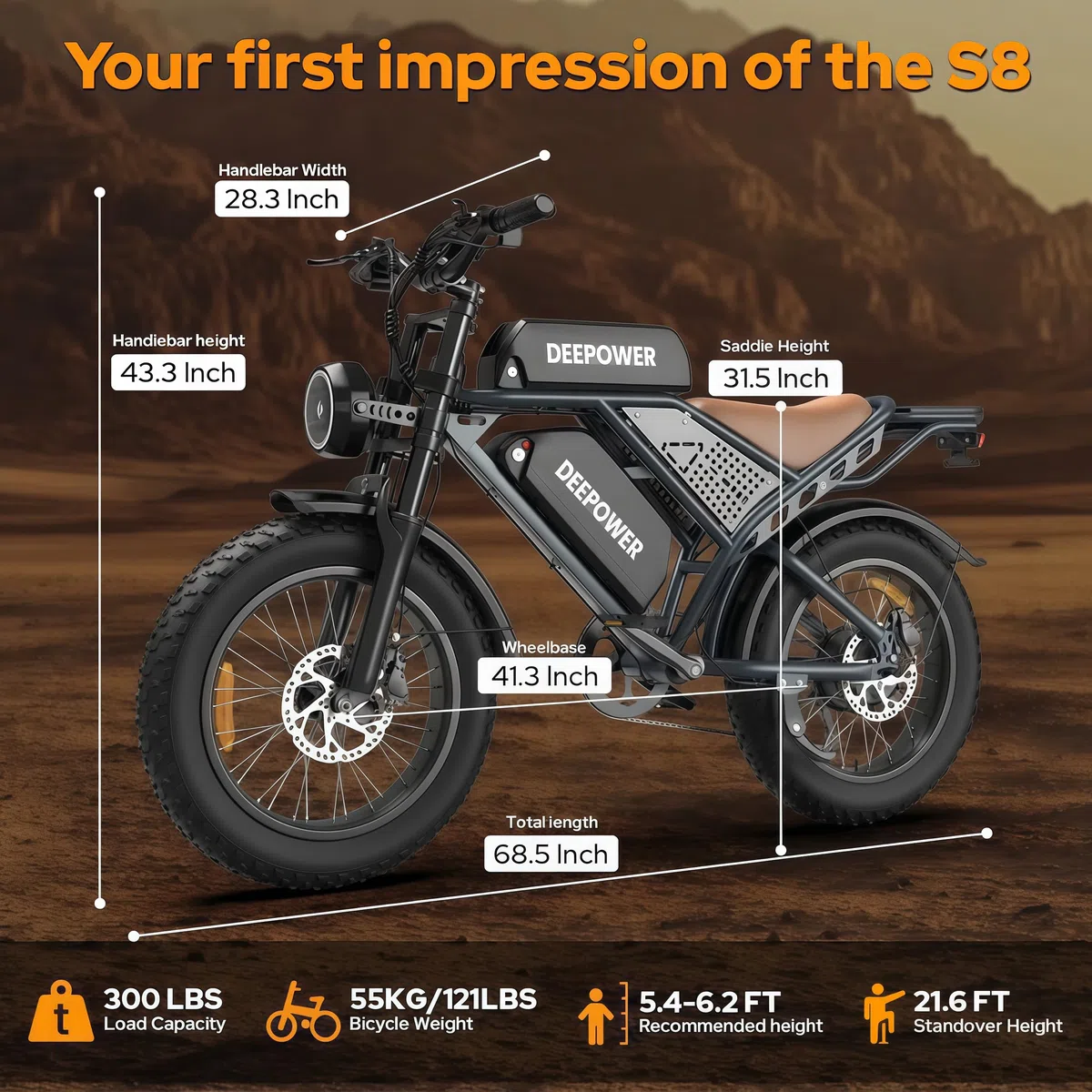 DEEPOWER S8 Bici Elettrica, 20" Bicicletta Elettrica, Doppio Motore, Doppia Batteria 48V 60Ah, Rimovibile, Autonomia di 160-190KM E-bike, Ammortizzatore Idraulico, 7-Speed Bicicletta Elettrica Uomo
