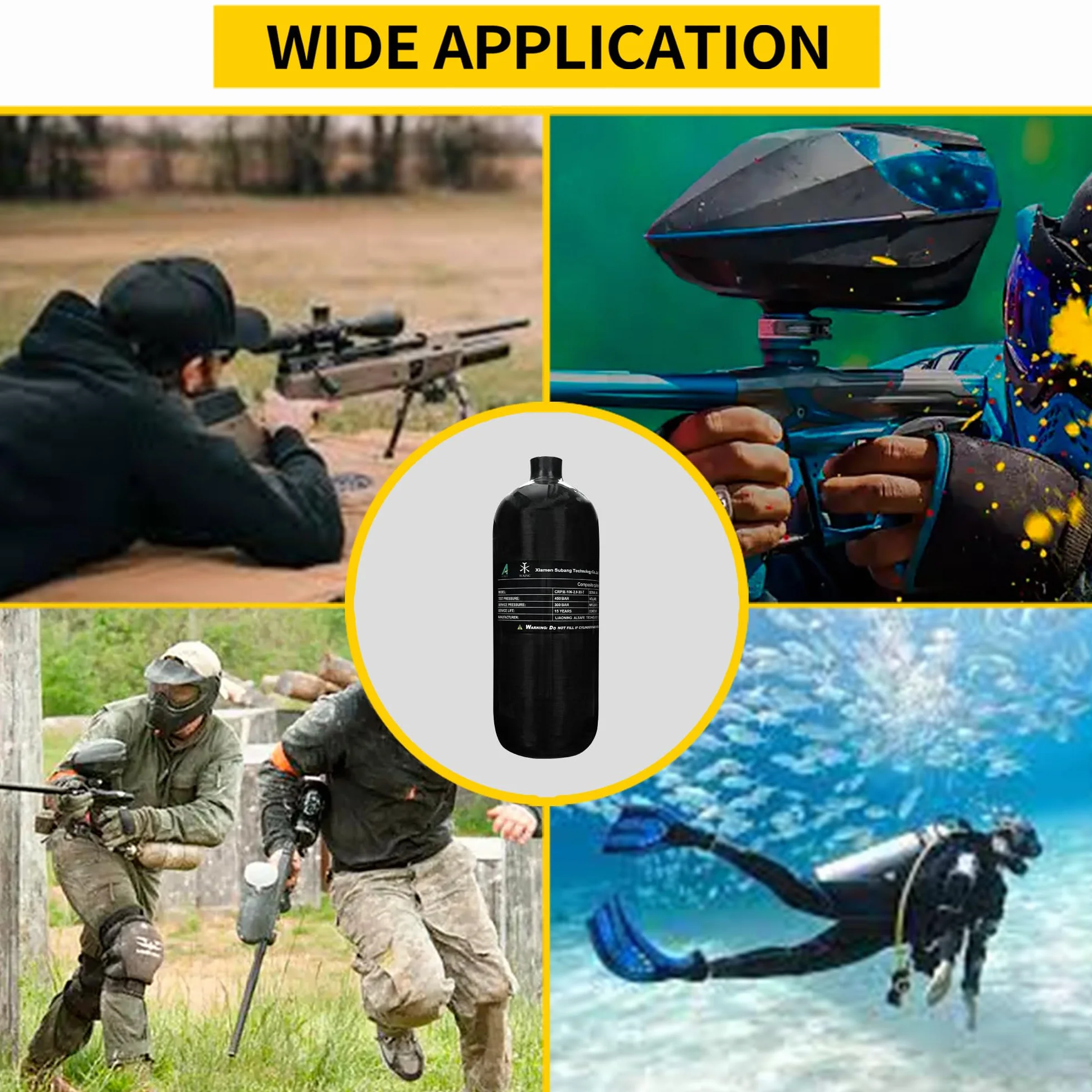 TUXING Serbatoio d'aria in fibra di carbonio da 2 litri 4500 psi (bottiglia vuota) e stazione di riempimento per paintball con indicatore di regolazione della valvola per il gioco PCP