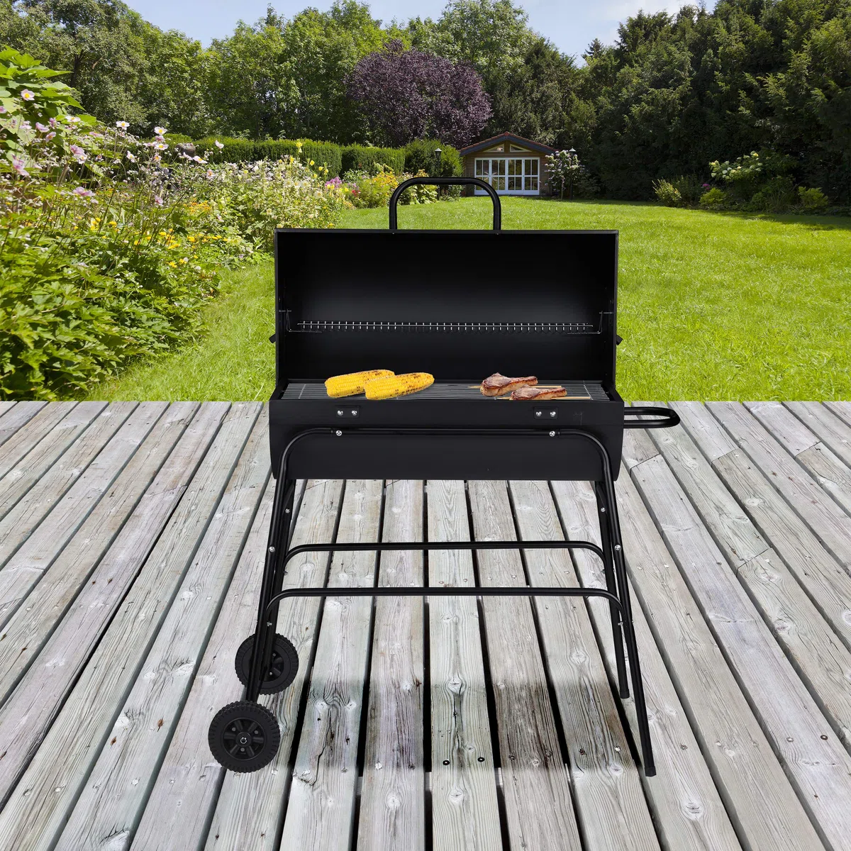 Relaxdays Griglia Portatile XXL, Instant Barbecue con Coperchio, Aerazione Regolabile, Stabile,HLP 96,5x103x64,5 cm,Nero