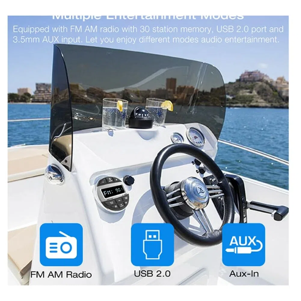 Bluetooth Marine Stereo Barca Radio Impermeabile FM AM Audio Player per Yacht Gauge ATV UTV Carrello Moto