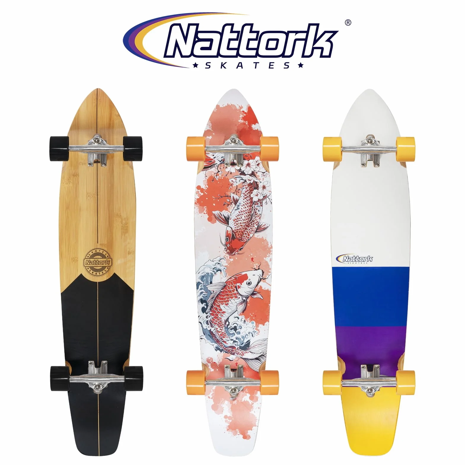 Nattork Cruiser Longboard Skateboard Complete Bamboo and Canadian Hard Maple for Commuting, Carving & Downhill Riding with T-Tool, Made for Adults, Teens and Kids