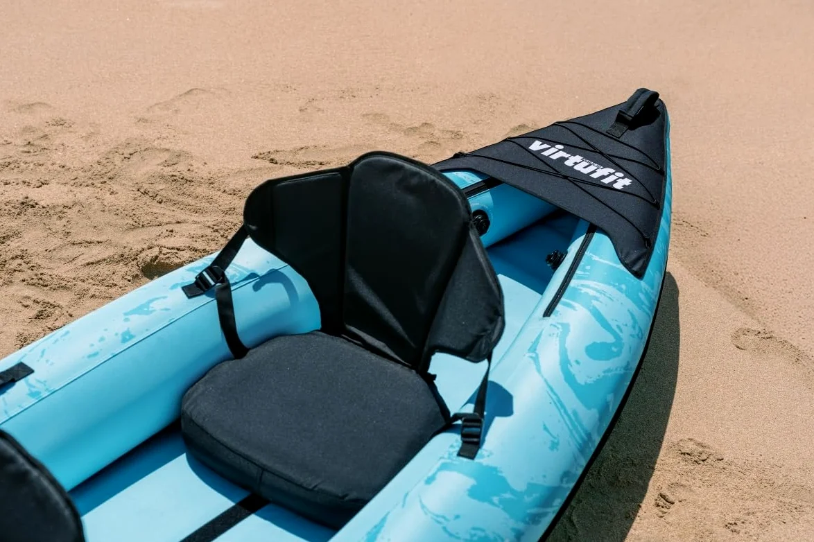 VirtuFit Kayak 335 Gonfiabile - 2 + 1 Persone + Opzione 3° Sedile - Include 2 pagaie, pompa a mano, borsa per il trasporto e 2 pinne, per mare, fiume e lago, costruzione stabile, 335 cm, turchese