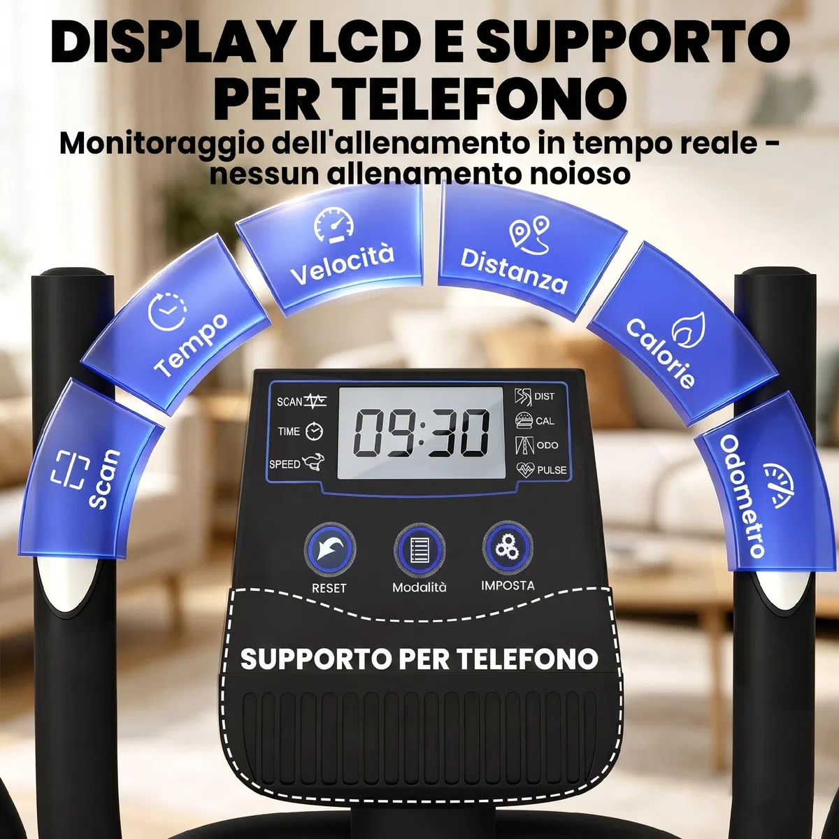 SPORTNOW Ellittica da Casa, Cyclette Ellittica Magnetica Silenziosa con 8 Livelli di Resistenza, App Bluetooth, Sensore di Pulsazioni, Monitor LCD, Pedali Antiscivolo, Portatelefono, Ruote, Max 120kg