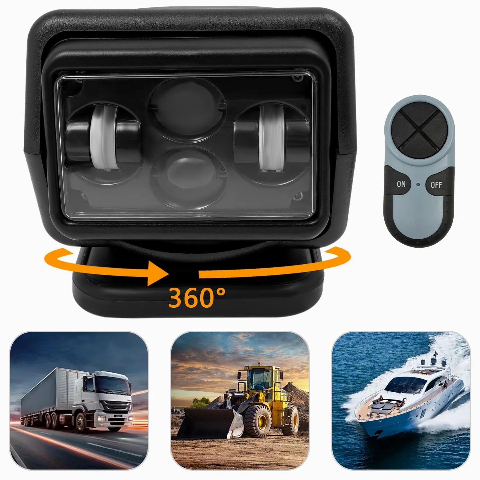 Faro da lavoro a LED con telecomando 60W 8000LM – IP67 Luce da lavoro impermeabile con base magnetica per fuoristrada, camion, imbarcazioni, campeggio – Girevole a 360°, telecomando incluso (Nero)