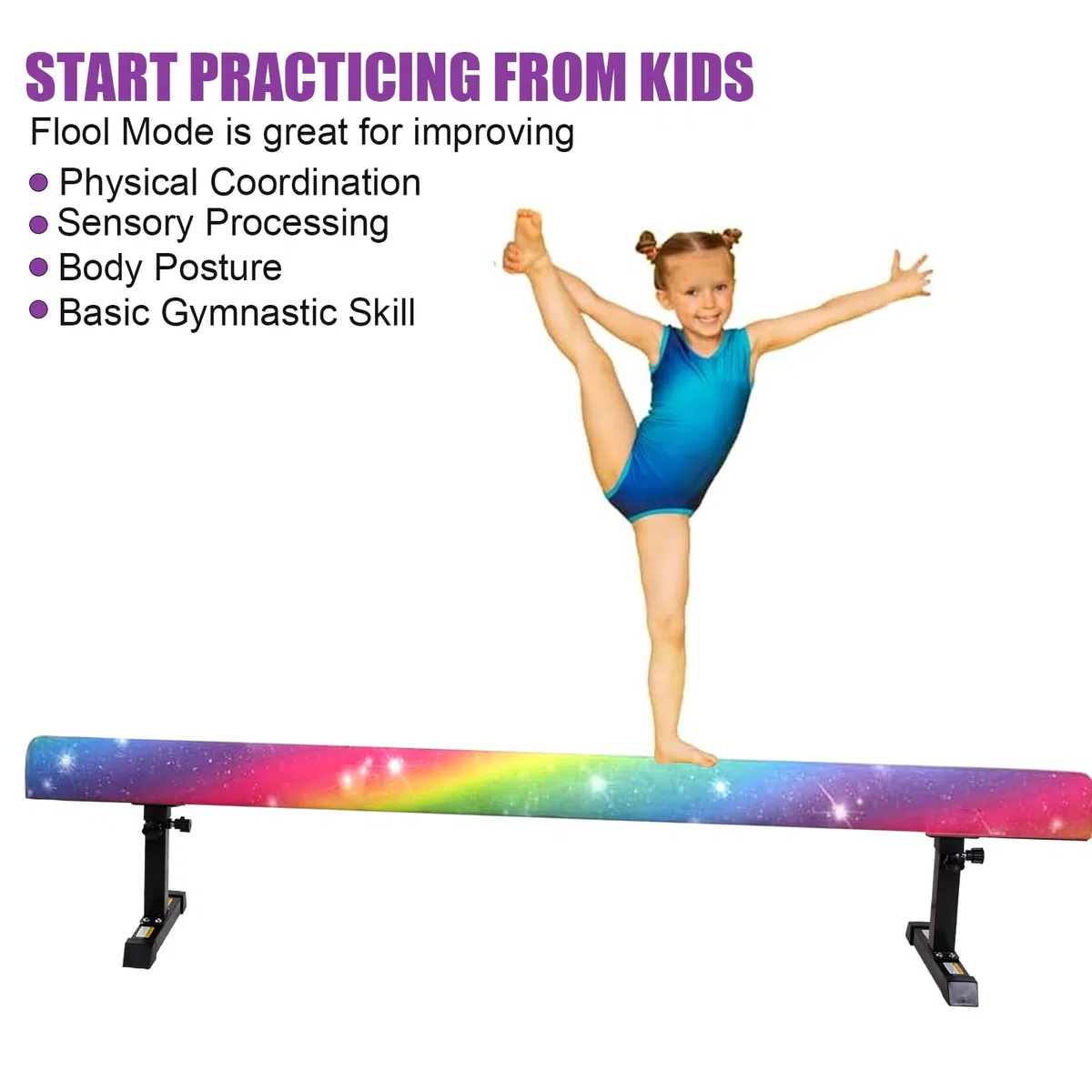 Trave di equilibrio per bambini - Trave di equilibrio pieghevole regolabile in altezza da 17 a 55 cm, attrezzo portatile per l'allenamento con le gambe per fitness/allenamento/ginnastica (viola)