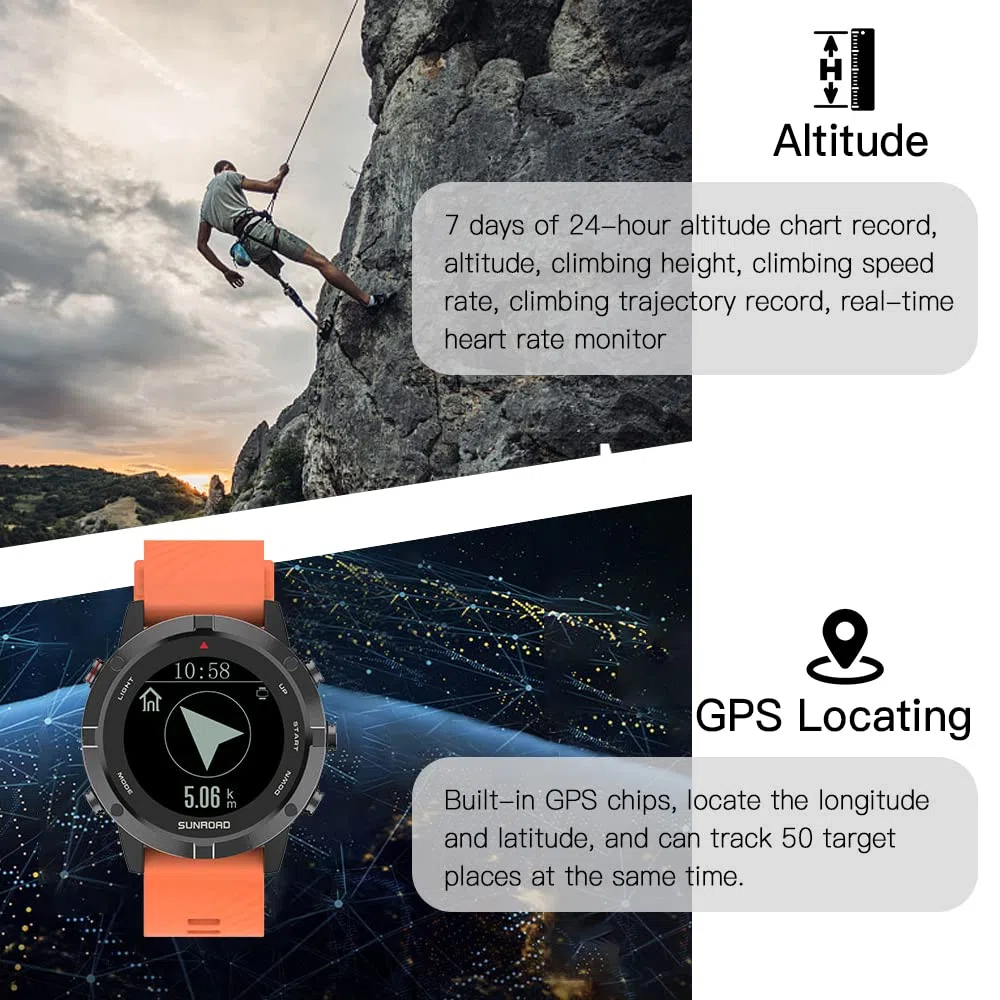 HUIOP Orologio Sportivo, Orologio Sportivo GPS Fitness Orologio da Polso con cardiofrequenzimetro Resistente all'Acqua 100M per Corsa Nuoto Ciclismo Arrampicata