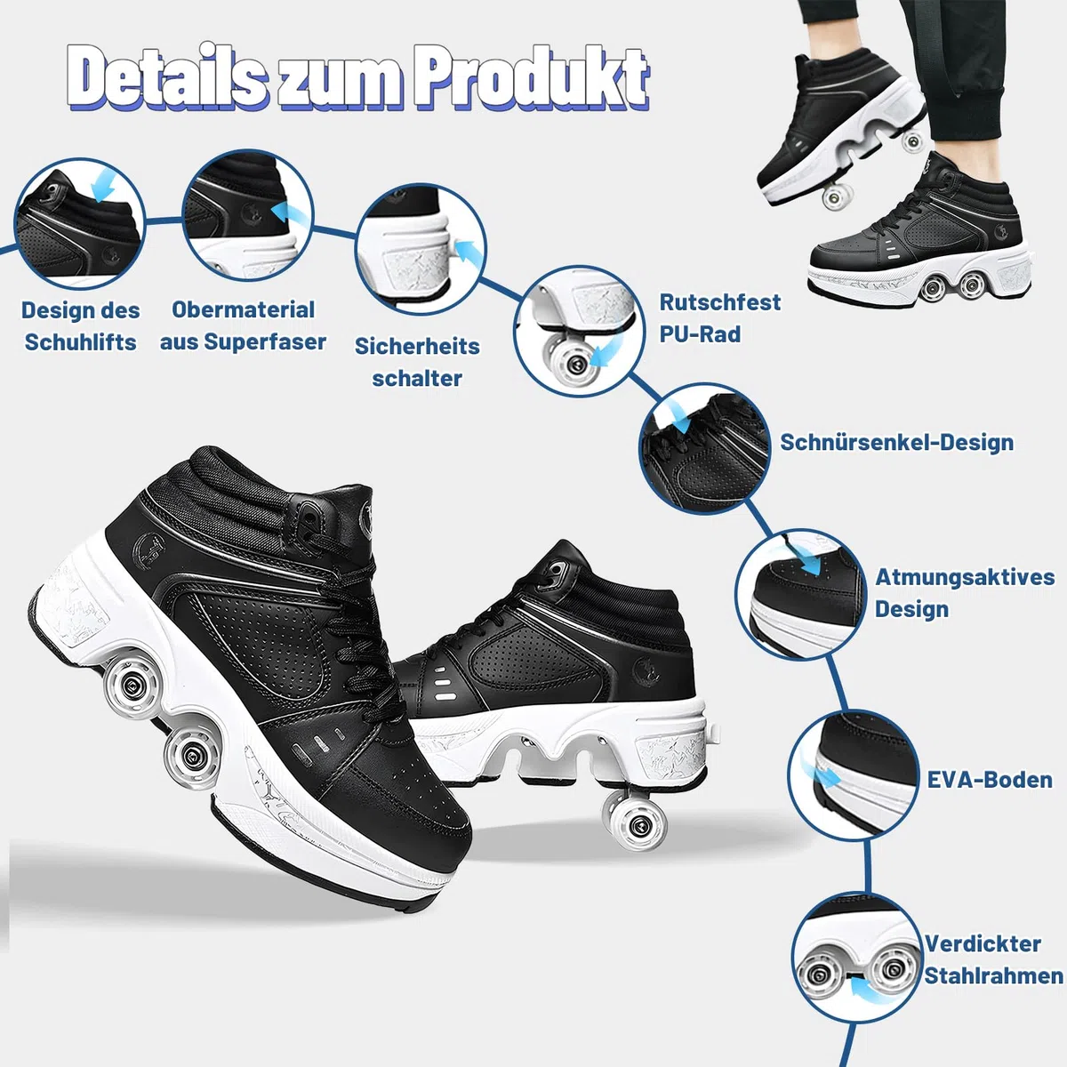 TOME. SKATES Scarpe con Rotelle per bambine, Pattini a Rotelle per bambini e Sneakers 2 in 1, Pattini a 4 Ruote deformati per bambino come regali di Natale e compleanno