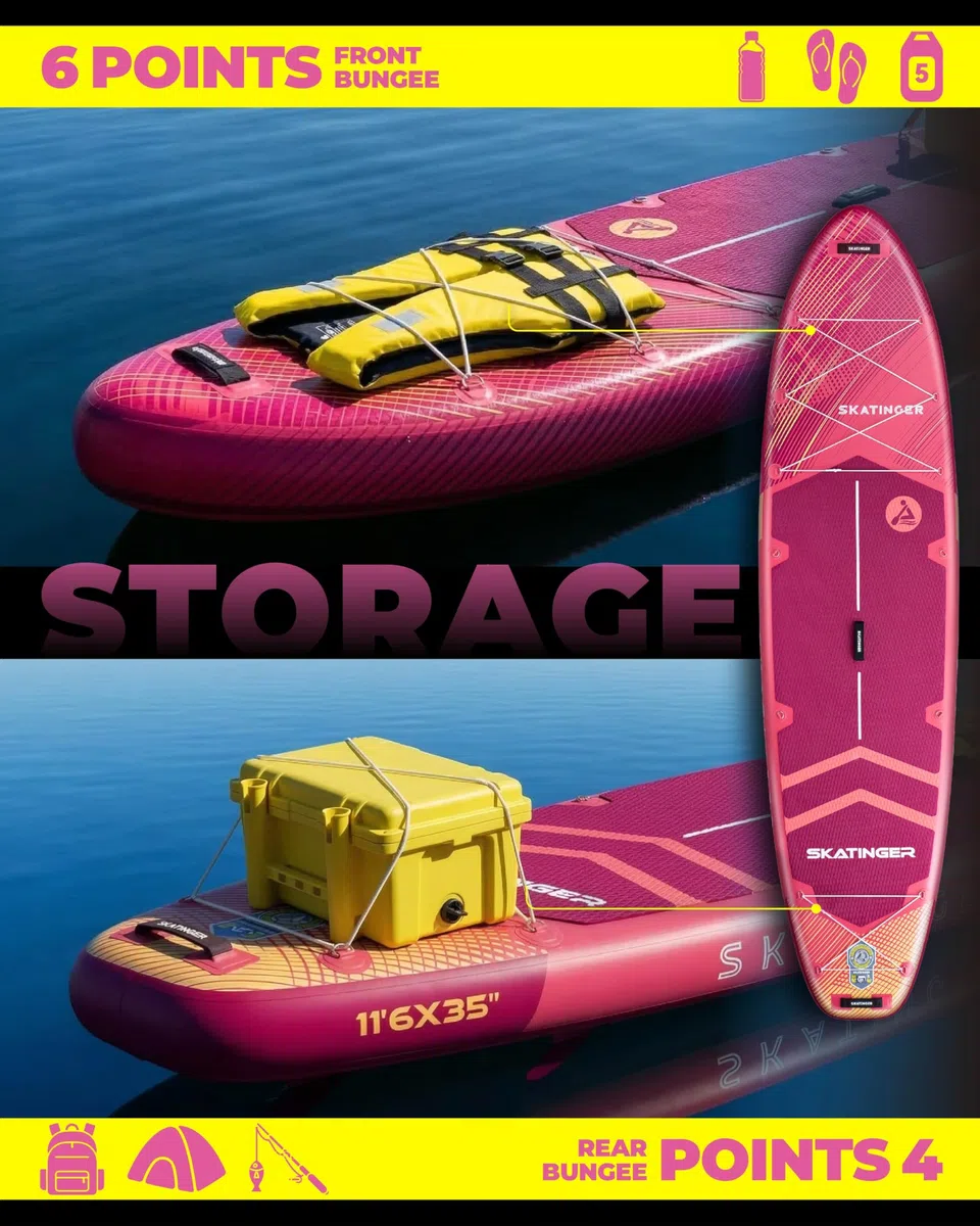 Skatinger Tavole gonfiabili per stand up paddle, 28 x 86 x 15,2 cm, tavola da SUP gonfiabile, tavola da yoga con zaino 1600D, 6 anelli a D extra, tracolla, pinna centrale degli Stati Uniti, pompa a 2