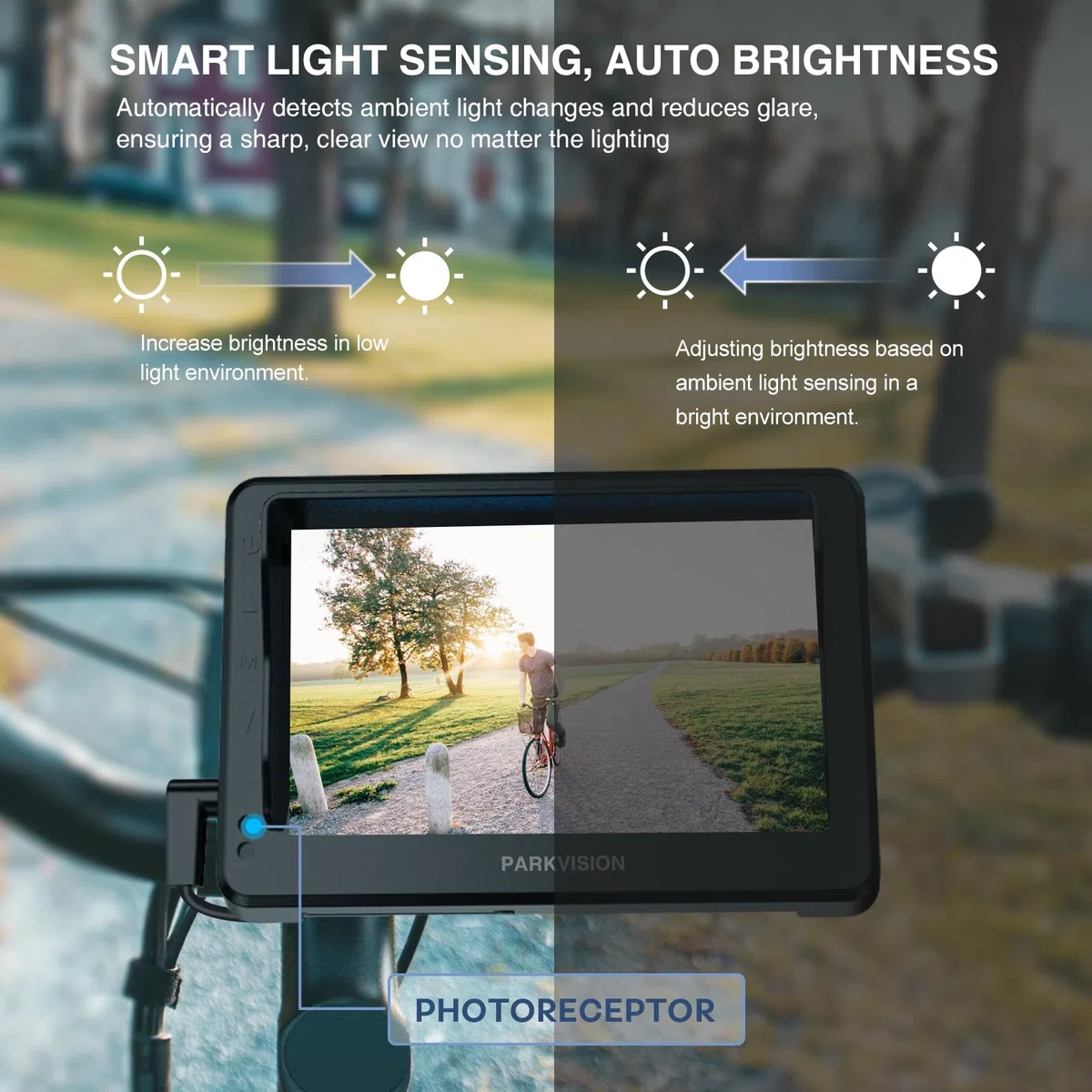 PARKVISION Specchio Retrovisore per Bicicletta con Telecamera Posteriore - 4 Angoli Regolabili (120°/100°/80°/60°), Batteria 10000 mAh, Schermo 4.3", Antivibrante - Sicurezza per Ciclisti