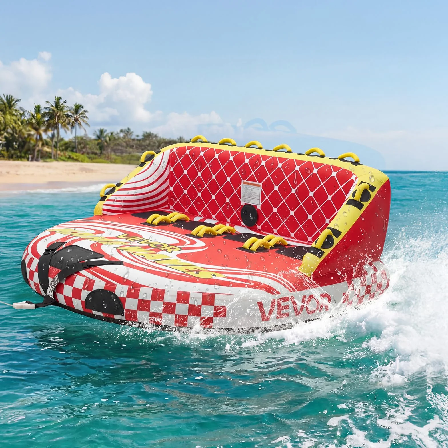 VEVOR Tubo Gommone Gonfiabile Trainabile per Mare Giochi Acquatici, Tubo Gonfiabile Trainabile Capienza ca. 4 Persone Carico Max. 308 kg, Gommone a Divano per Barche Gioco d'Acqua Copertura in Nylon
