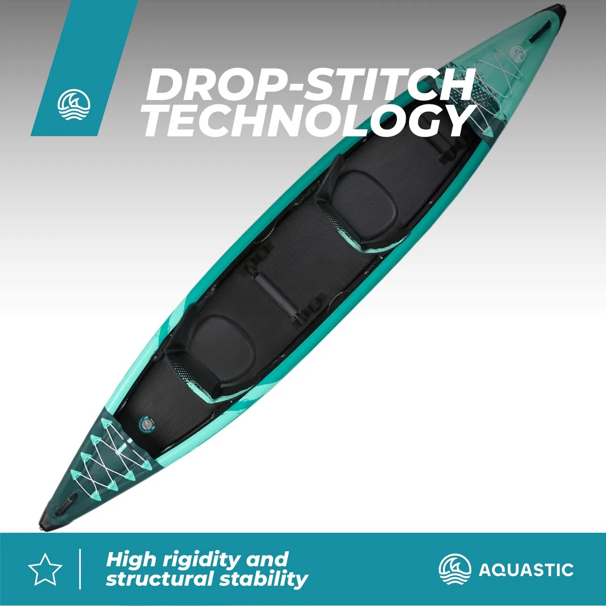 AQUASTIC Cortez 13'9" - Kayak gonfiabile per il tempo libero per due persone, 3 camere, chiodo a V, capacità di carico fino a 200 kg, attrezzatura: 2 posti, 2 pagaie, pompa, pinne, zaino