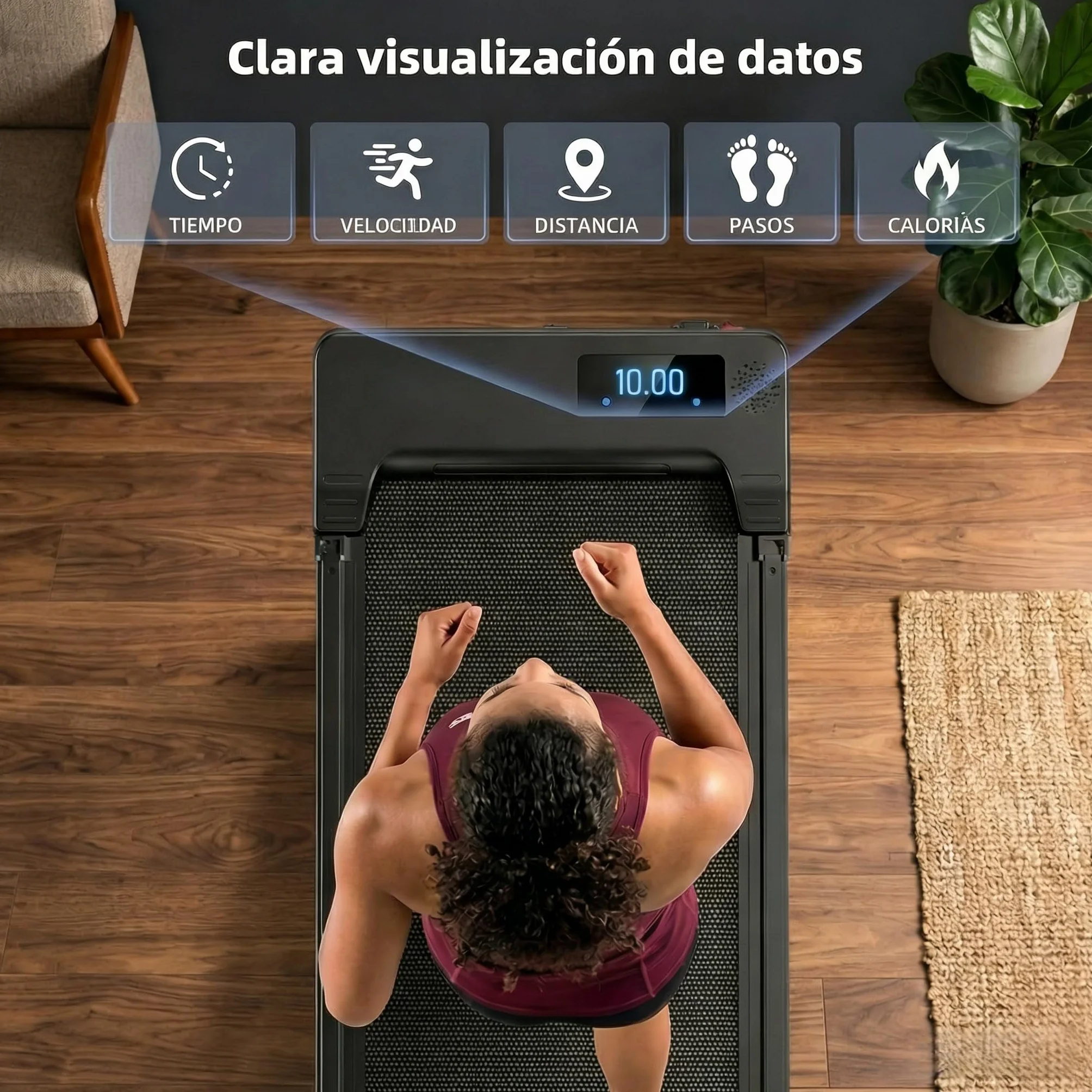 Tapis roulant per casa pieghevole – Upgraded Durevole & Portatile Elettrico Treadmill per Home Fitness con forte supporto a ventosa e telecomando, max 10 km/h per Cardio & Walking (nero)
