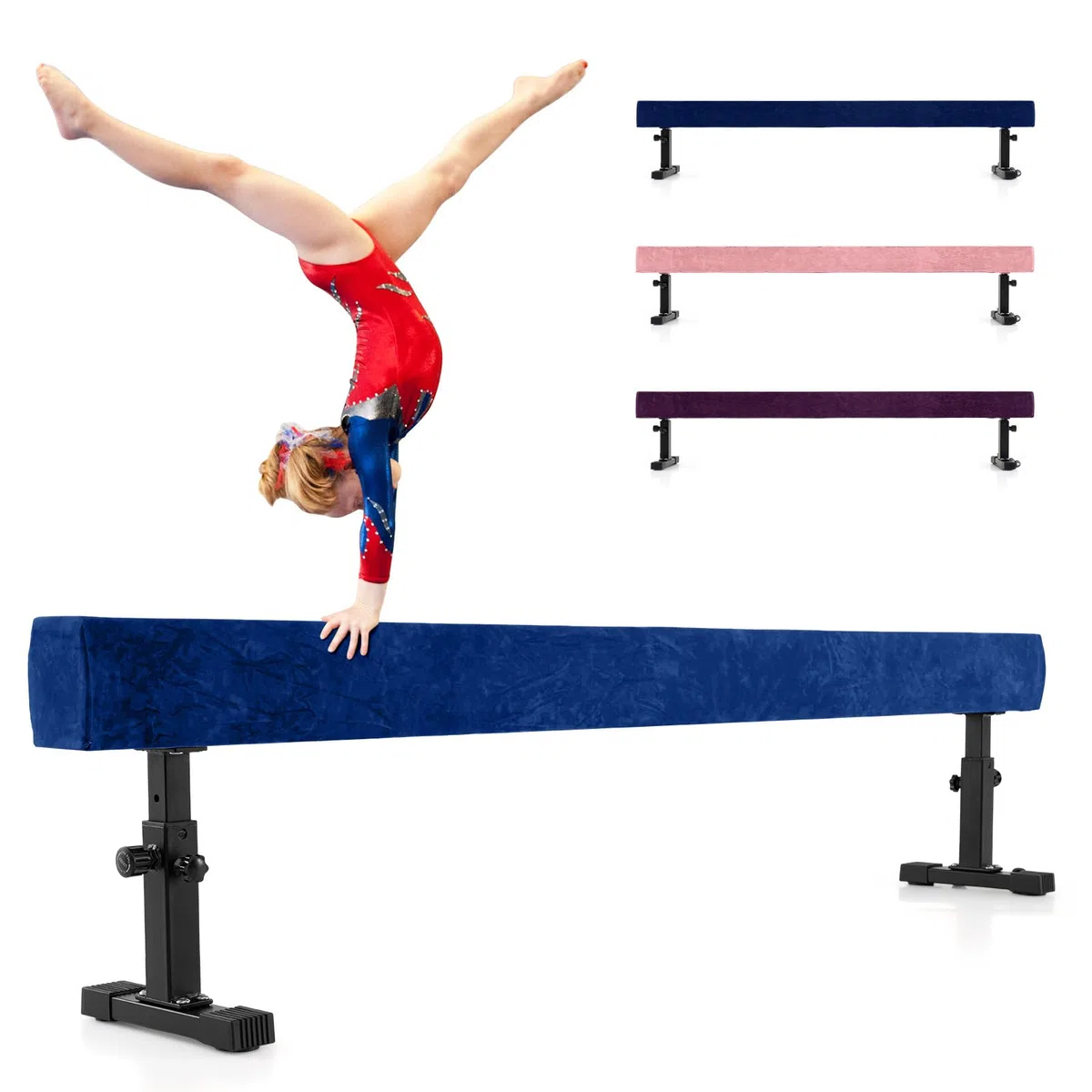 COSTWAY Trave Ginnastica Artistica per Casa Regolabile 226 cm, Trave di Equilibrio con Ruote e 3 Altezze Regolabili e Gambe Robuste per Principianti e Professionisti