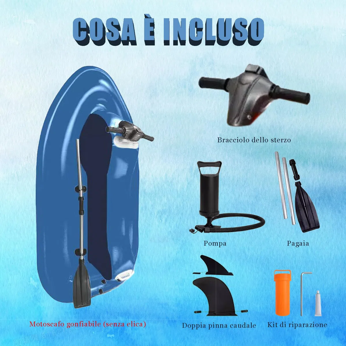 Gommone Gonfiabile 2 Posti 2025 (Blu) - 220kg Capacità, Doppia Pinna Stabilizzante, PVC Rinforzato 0.9mm, Kit Completo con Pagaia & Pompa - Ideale per Pesca, Snorkeling e Escursioni, No Elica