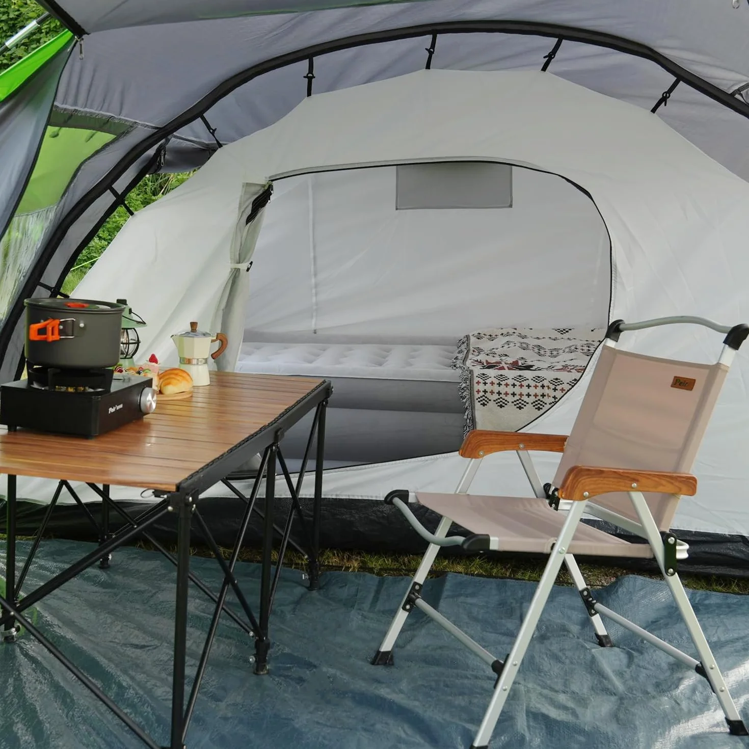 Tenda a tunnel per 4 persone, tenda Tipi, grande da campeggio con cabina letto, tenda familiare impermeabile, 3000 mm, tenda a 3 ingressi, tenda glamping con fondo rimovibile