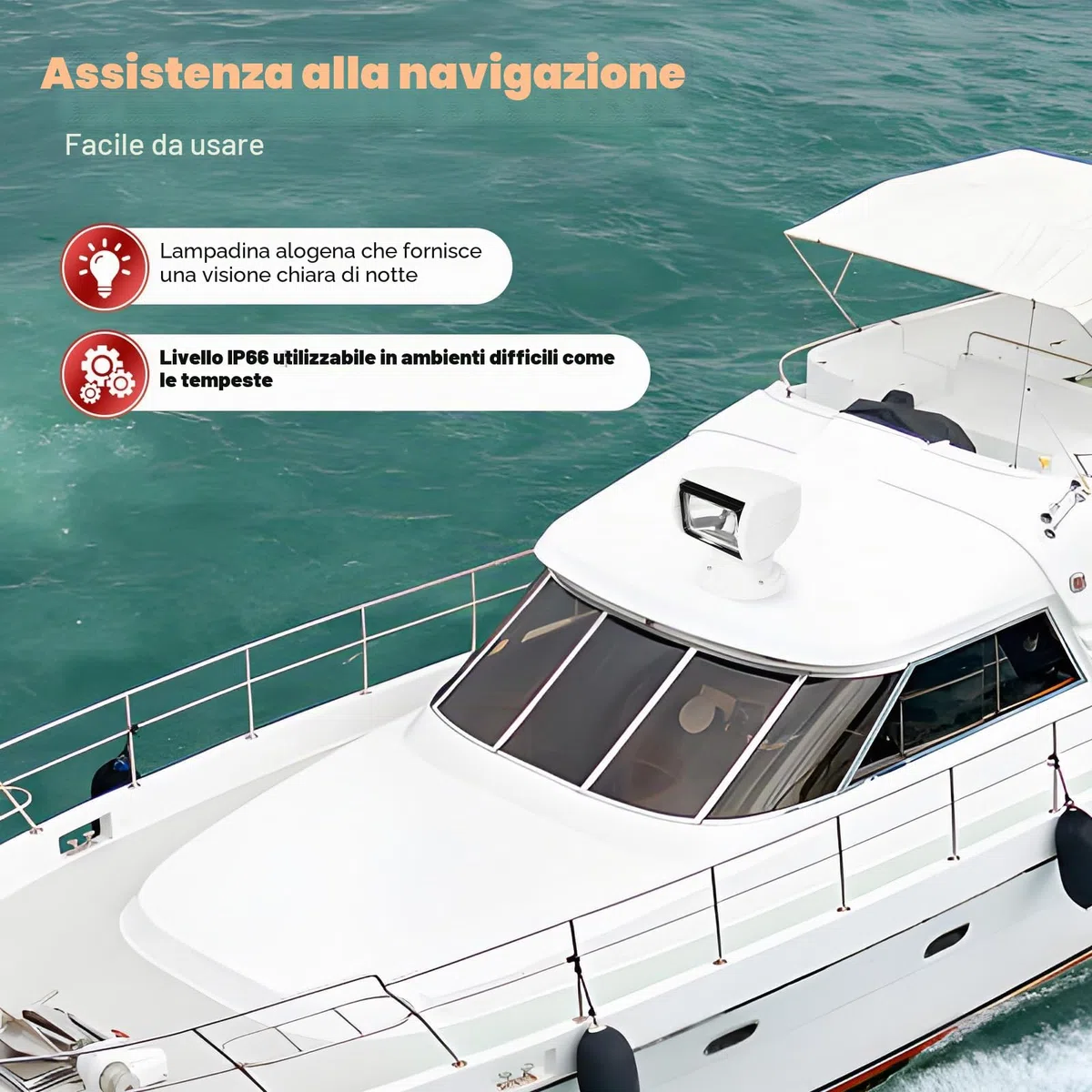 MINRS Faro per barche, faro di ricerca per barche, faro marino, telecomando Xenon marino DC 12V 100W, telecomando rotante 360 gradi, luce di lavoro IP66 impermeabile per yacht, guardia costiera