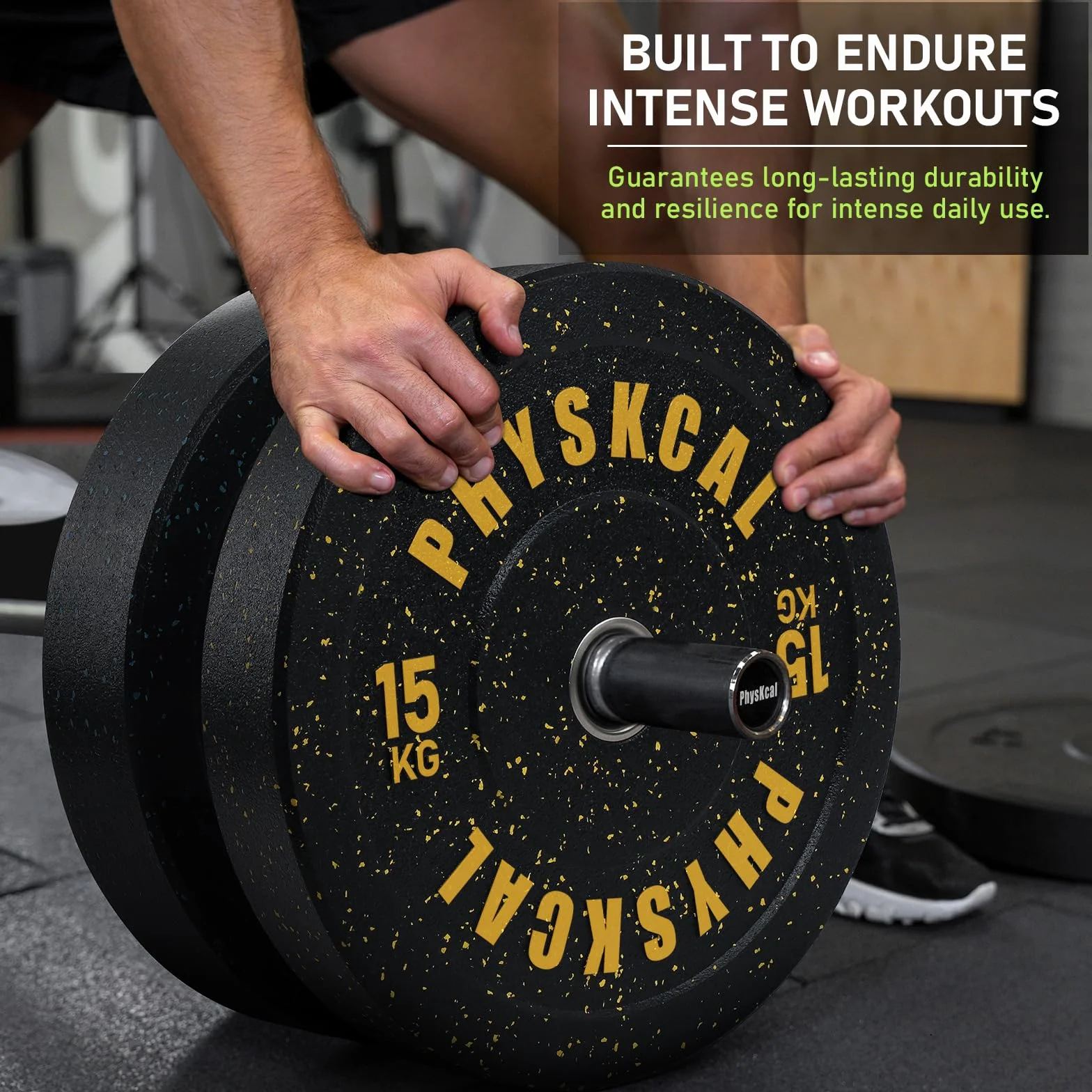 PhysKcal Disco Bumper Olimpici Crumb Rubber Plates da Ø50 mm Riciclato, Piastra In Gomma, Dischi Per Bilanciere Olimpico Home Gym da 5 kg a 25 kg