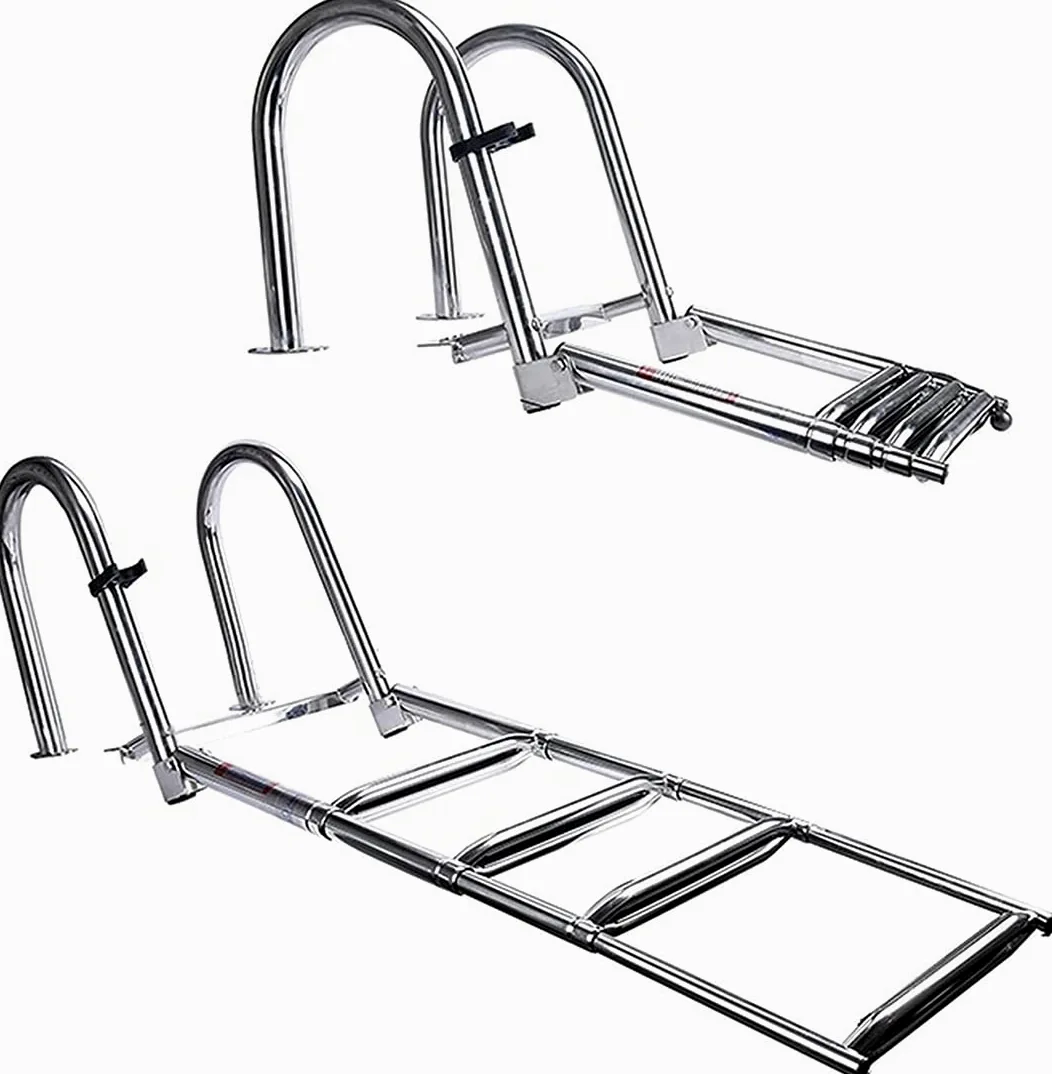 Scaletta Bagno Scaletta Barca Inox, Scalette Piscina Pieghevole con Corrimano E Ampia Pedaliera 4 Gradini Ponte Galleggiante per Piscina/Piscina Barca, Ingresso Poppa Marina