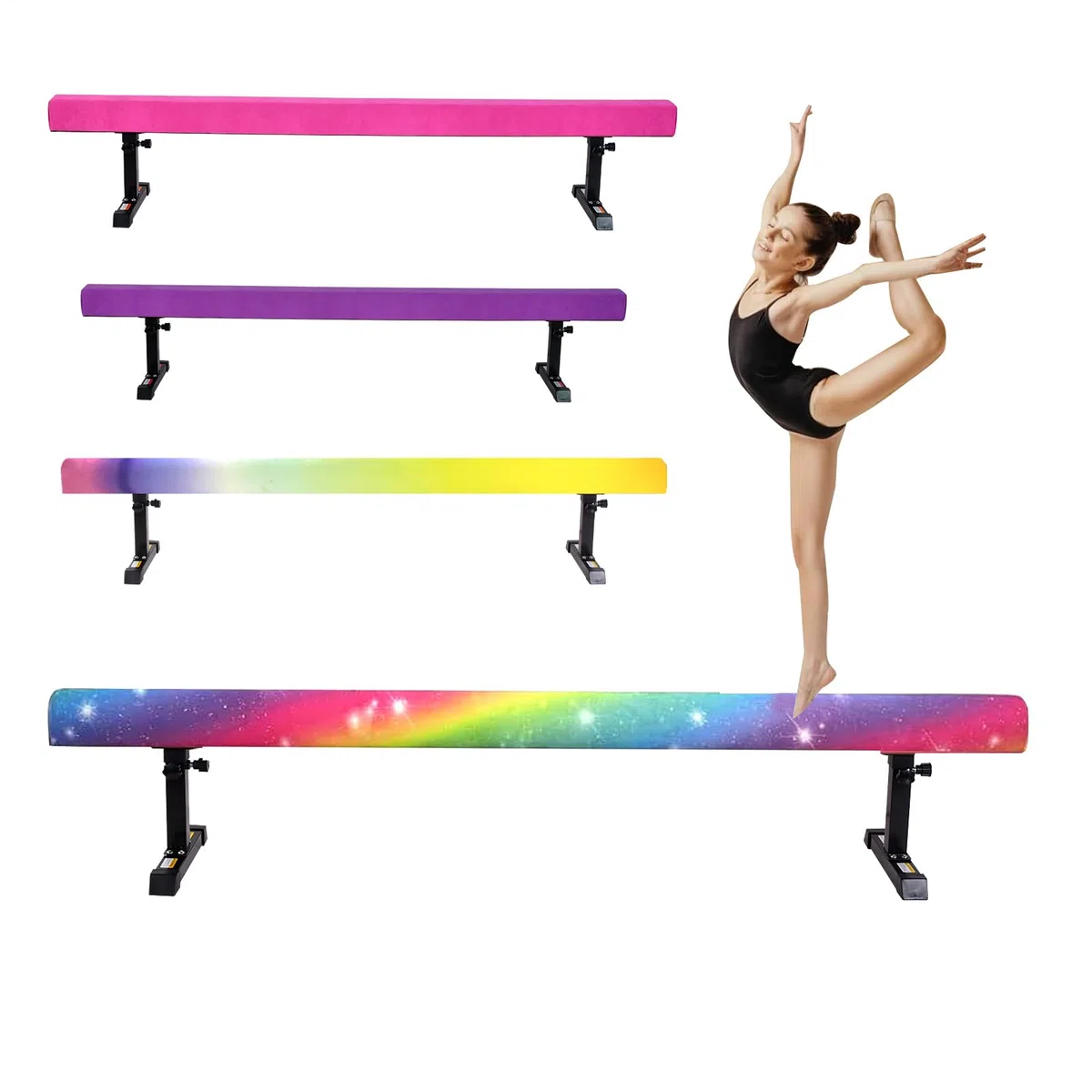 Trave di equilibrio per bambini - Trave di equilibrio pieghevole regolabile in altezza da 17 a 55 cm, attrezzo portatile per l'allenamento con le gambe per fitness/allenamento/ginnastica (viola)