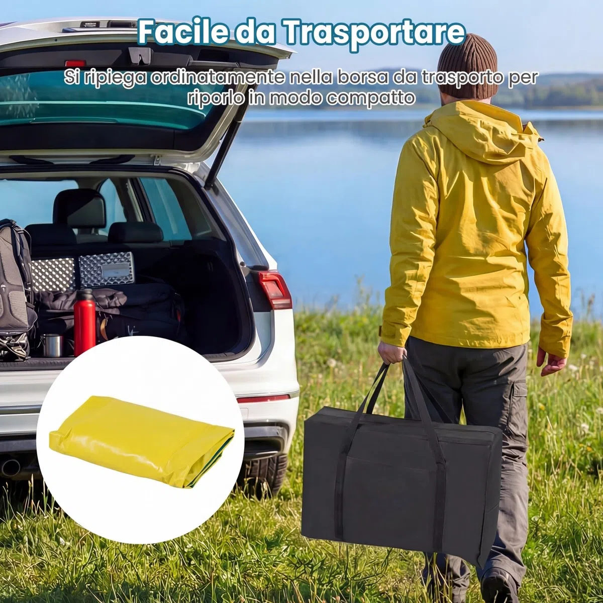 COSTWAY Kayak Gonfiabile 2 Posti, Kayak da Pesca Gonfiabile e Portatile 381 cm con 2 Sedili Imbottiti e Poggiapiedi Regolabili, Remi in Alluminio, Pompa a Mano, Ideale per Lago e Mare