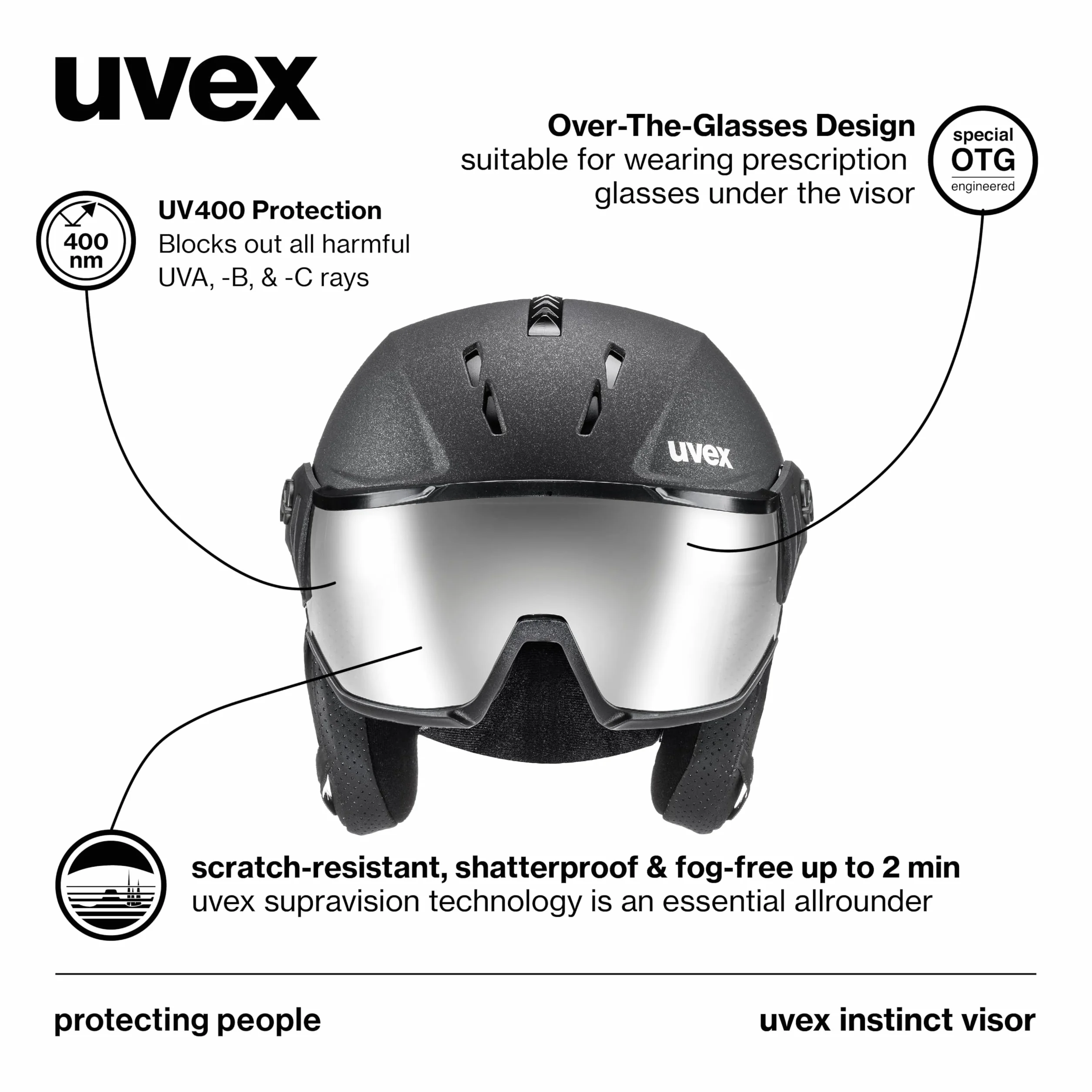 uvex Instinct Visor, casco da sci e snowboard regolabile con visiera integrata per donne e uomini