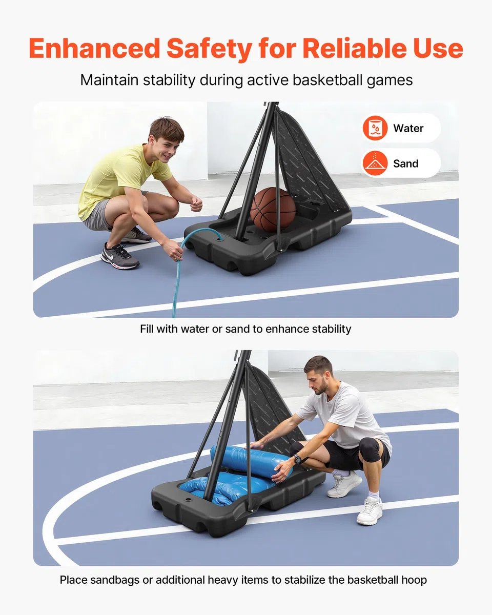 VEVOR Canestro da Basket Portatile, Altezza Massima 3,05 m, Regolabile Manualmente, Sistema da Basket con Tabellone in PC da 1219,2 mm, Set di Tabelloni per Sistema da Basket per Cortili, Scuole